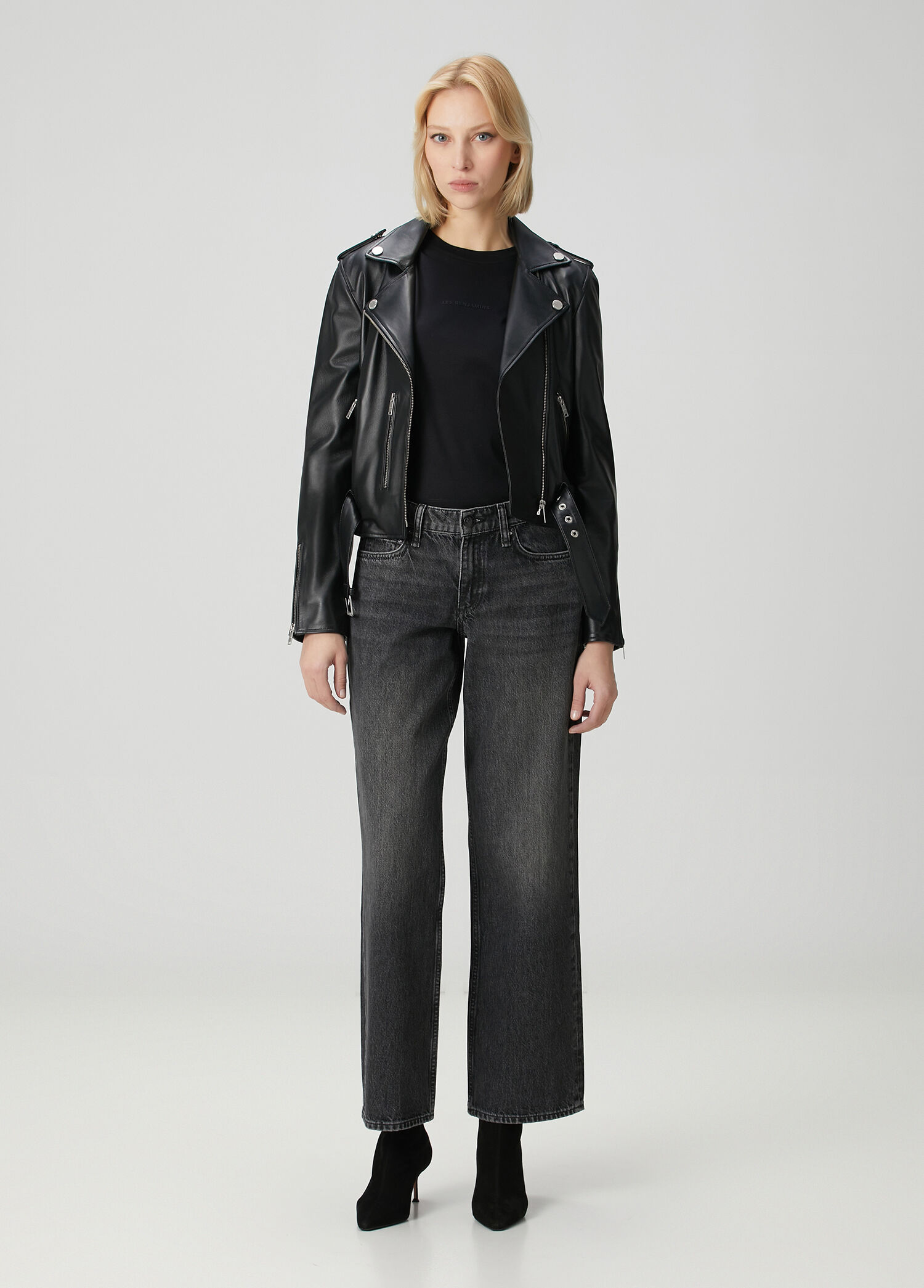 Saige Relaxed Straight Koyu Gri Jean Pantolon