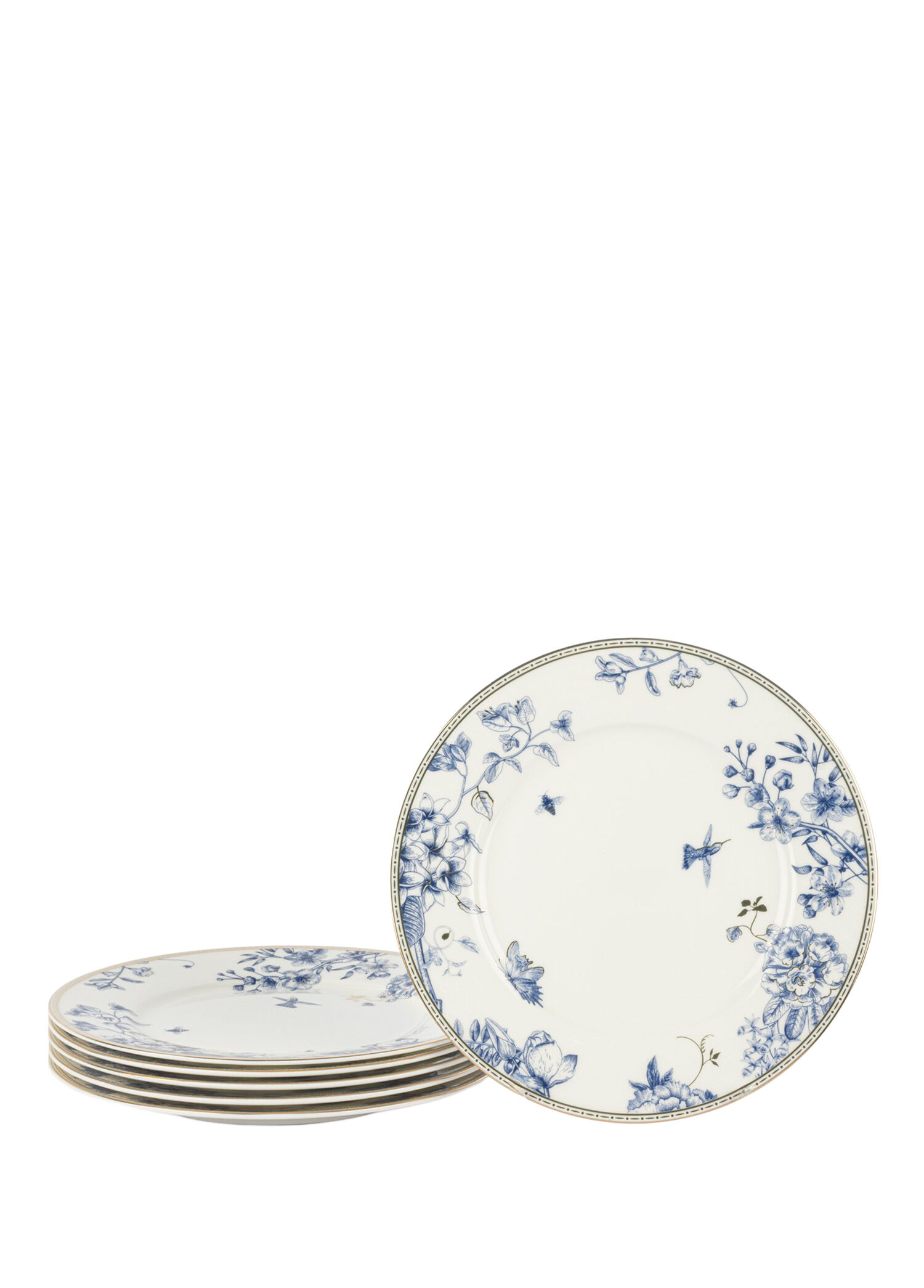 Fili e Fiori Mavi Beyaz Porselen 6'lı Pasta Tabağı 20 cm