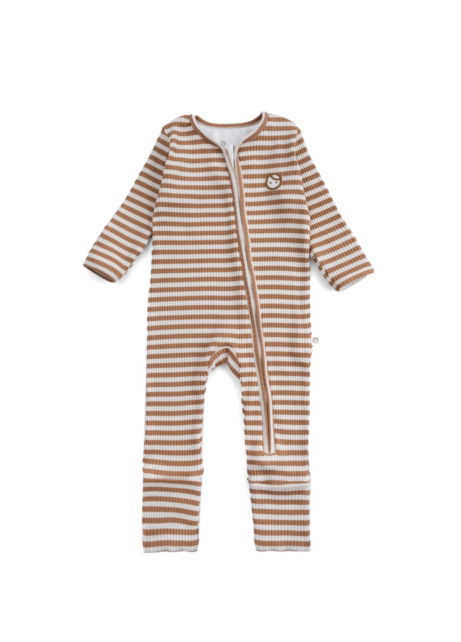 Kahverengi Kendinden Eldivenli ve Patikli Kaşkorse Modal Fermuarlu Unisex Bebek Tulum