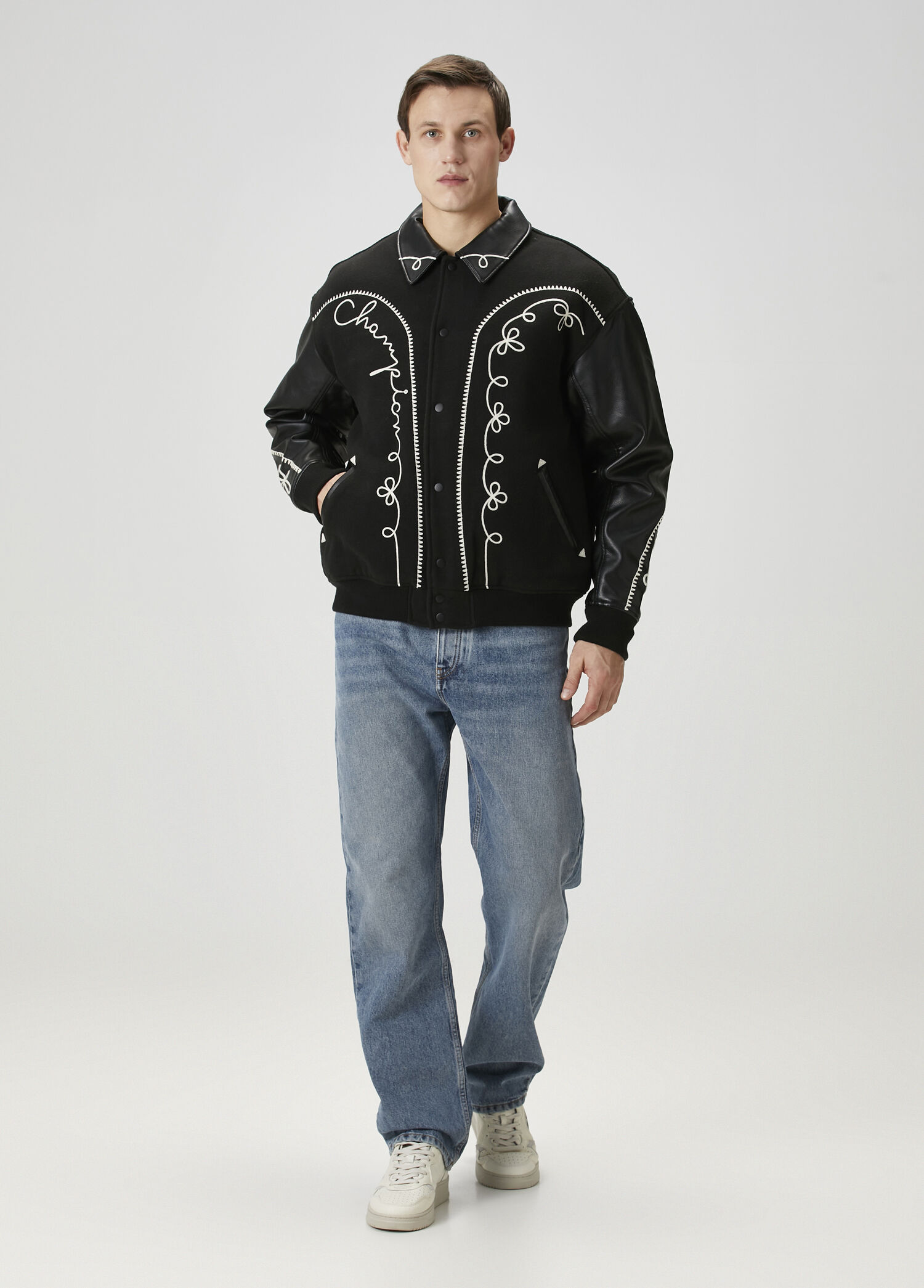 Champion - x Angelo Baque Varsity Siyah Bomber Ceket - Siyah