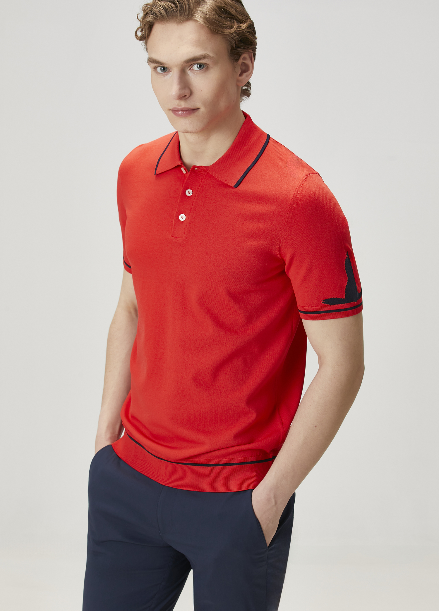 Kırmızı Kaz Jakarlı Polo Yaka T-shirt