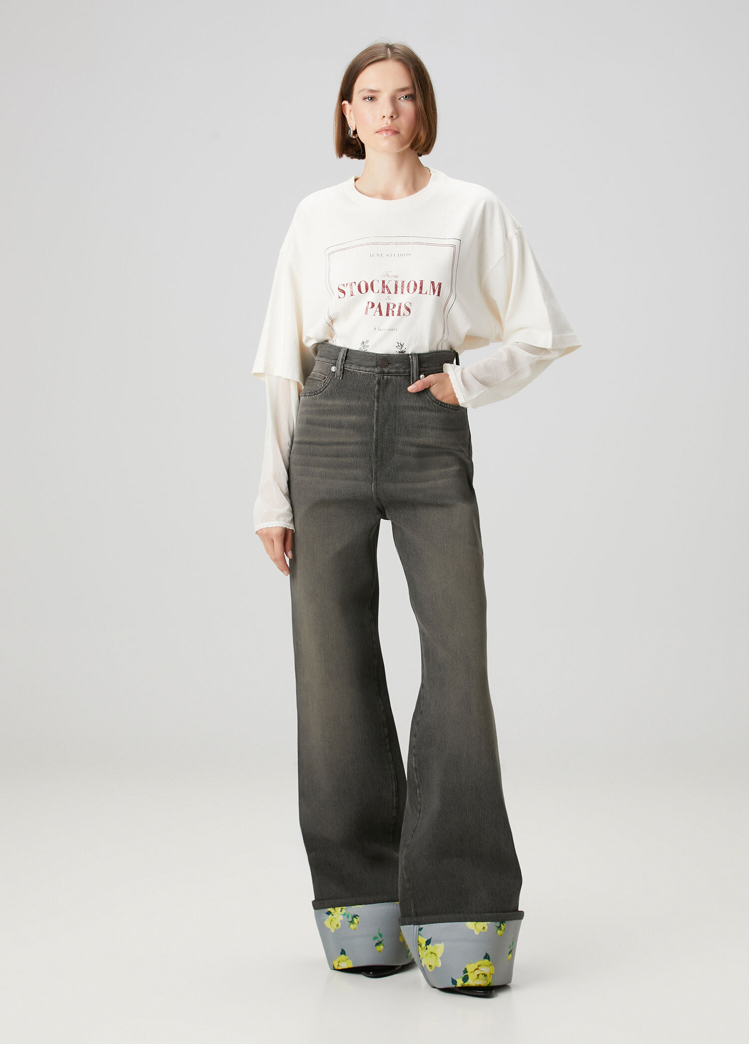 Antrasit Wide Leg Jean Pantolon