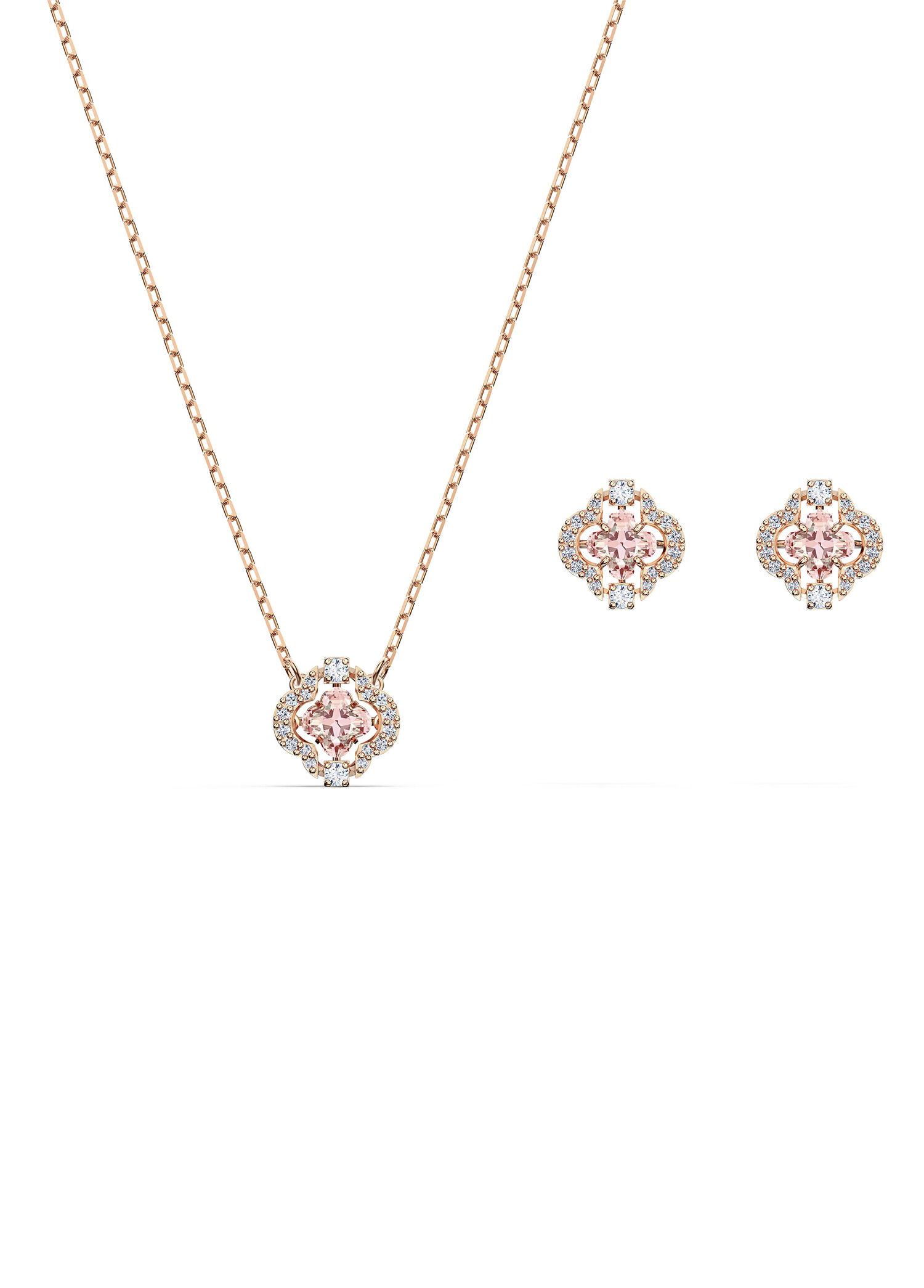 Sparkling Dc Clover Czmo Ros Kadın Kolye ve Küpe Seti