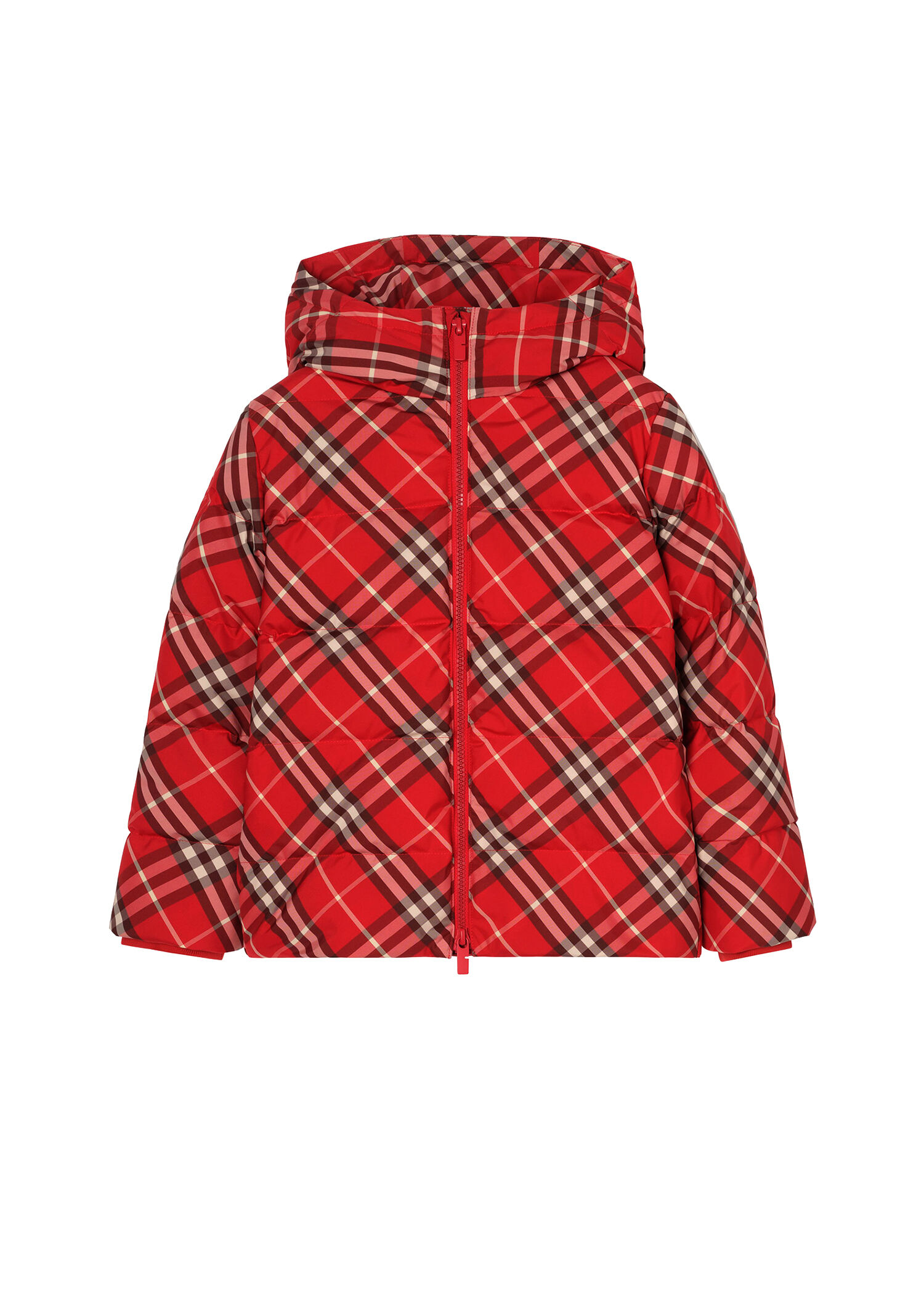 Check Hooded Kırmızı Kapüşonlu Unisex Çocuk Şişme Mont