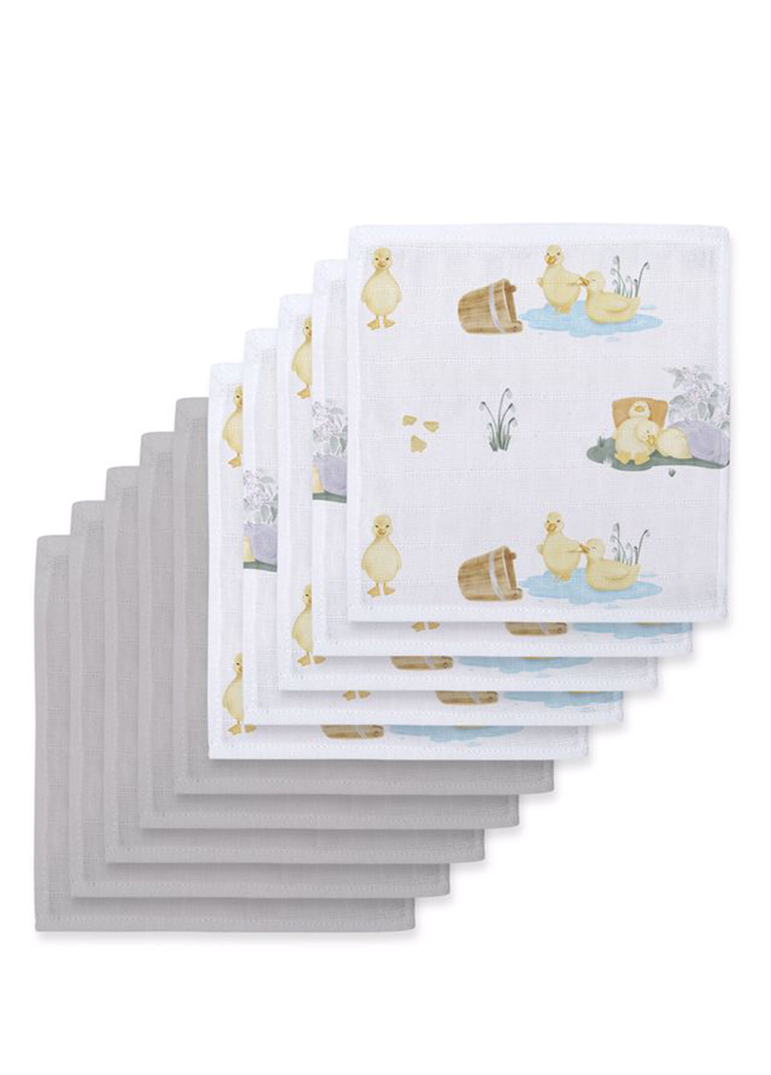 %100 Müslin Petits Caneton&Cotton Grey 10`lu Bebek Ağız Bezi