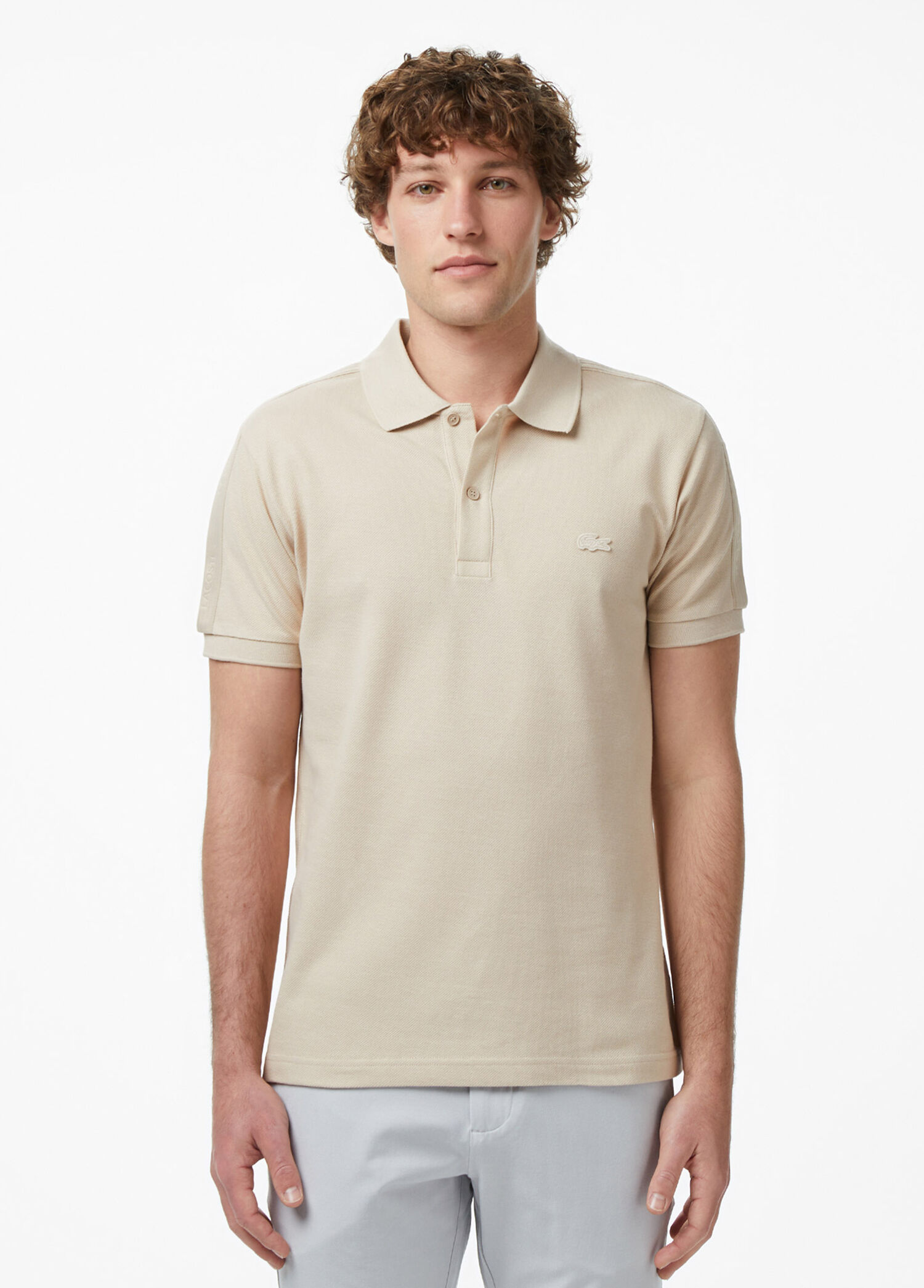 P Lacoste Beige Polo Collar Regular Fit Short Sleeve Mens T Shirt