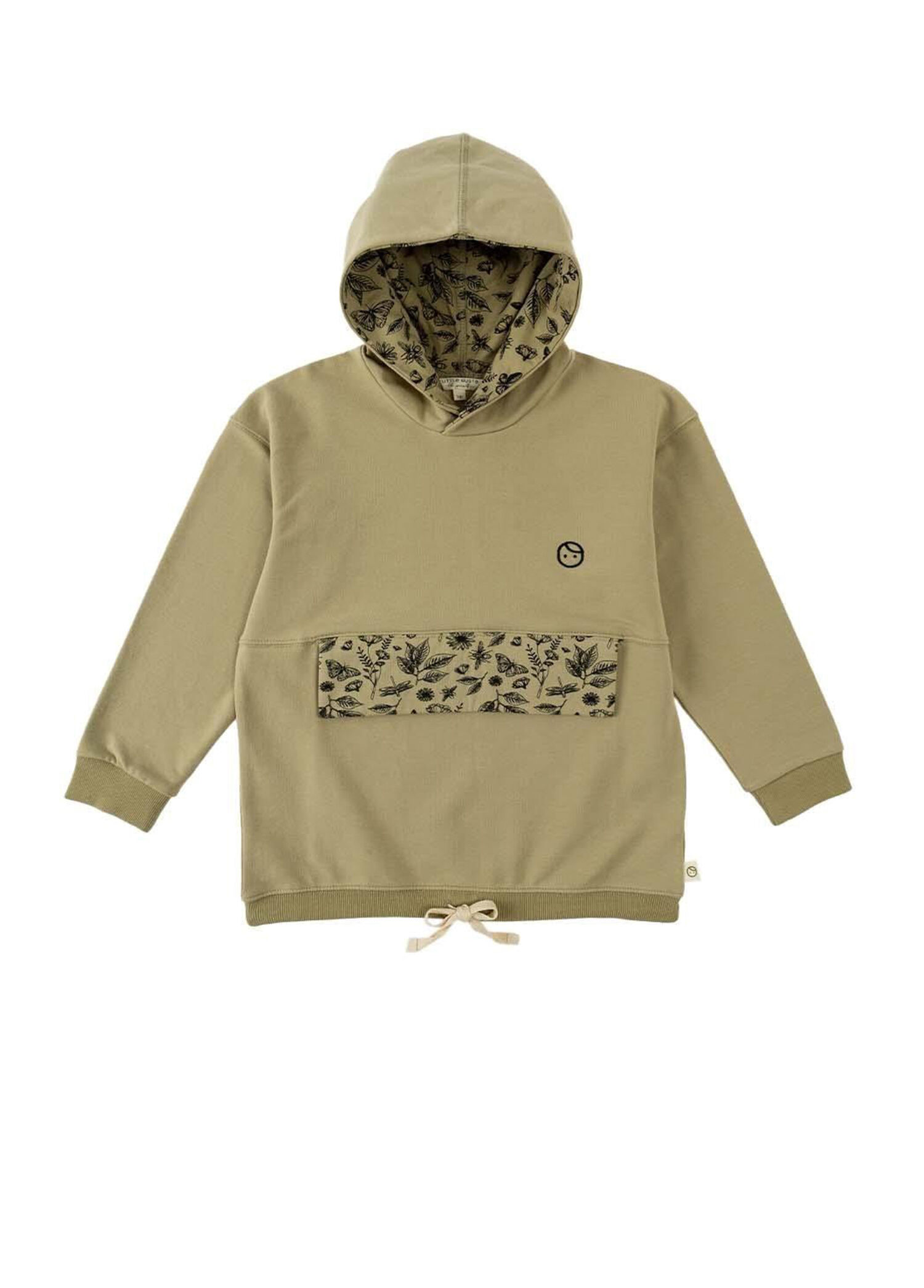 Haki Organik Pamuk Kapüşonlu Cepli Unisex Çocuk Sweatshirt