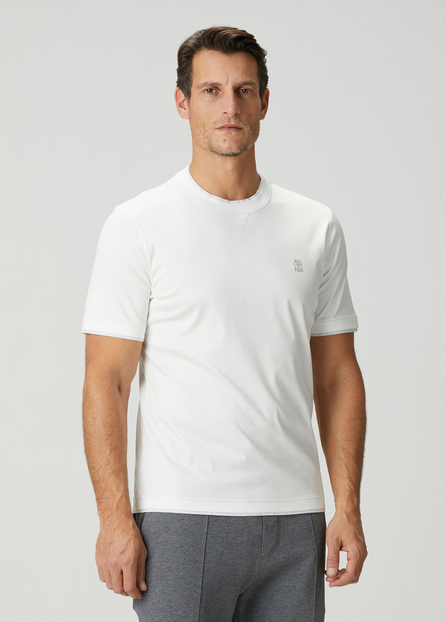 Brunello Cucinelli Beyaz Erkek Beyaz Logo Nakışlı T-shirt 1886386