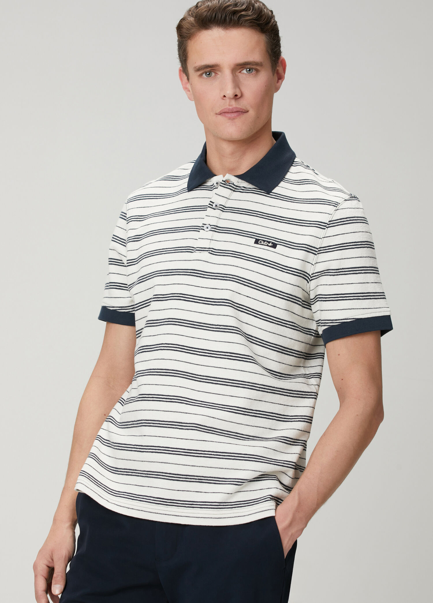 Lacivert Beyaz Comfort Fit Çizgili Polo T-shirt