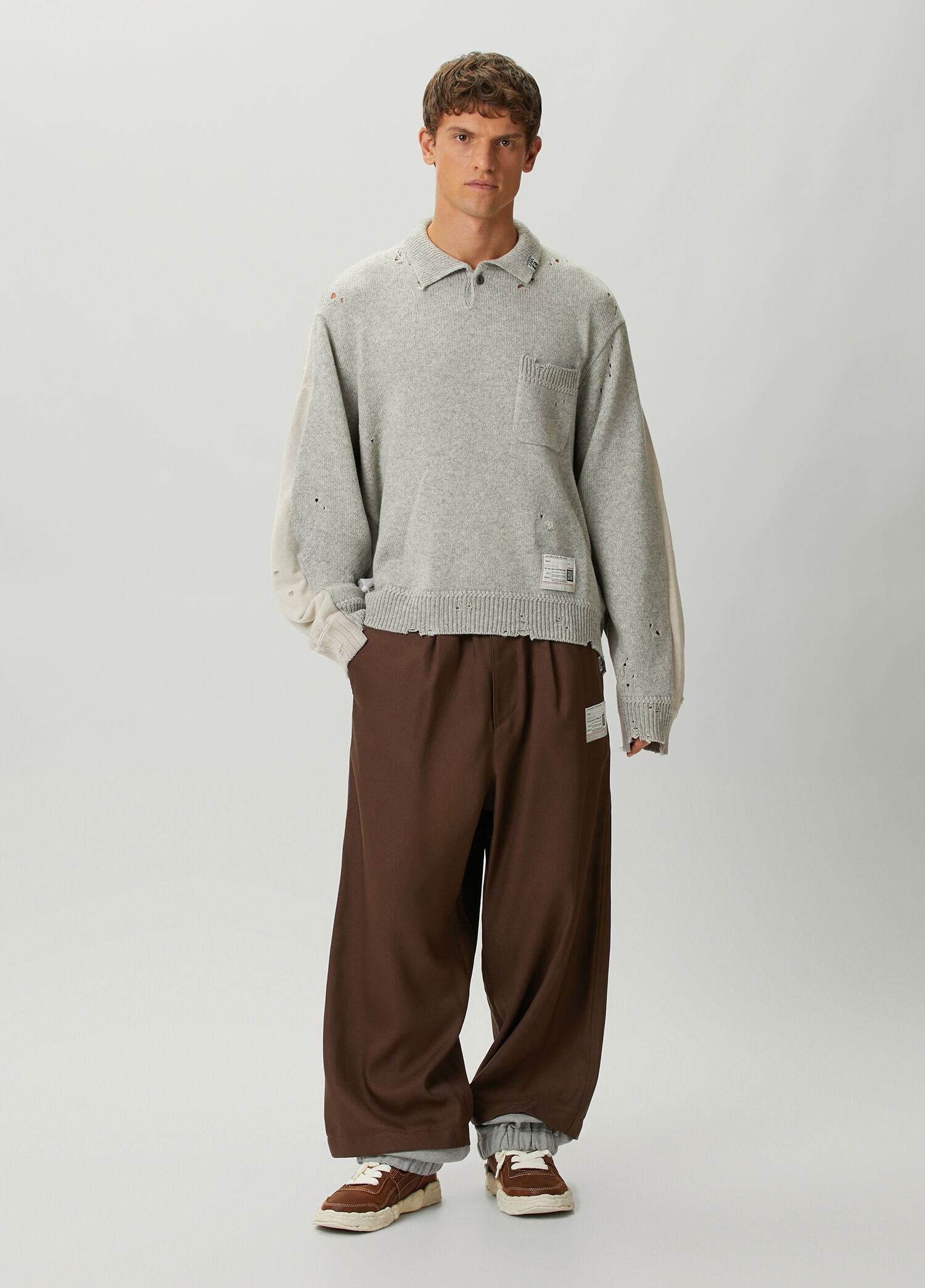 Brown Insert Details Twill Trousers