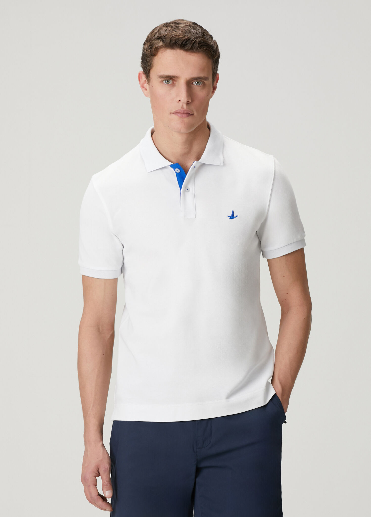 Slim Fit Beyaz Yaka Altı Baskılı Basic Polo Tshirt