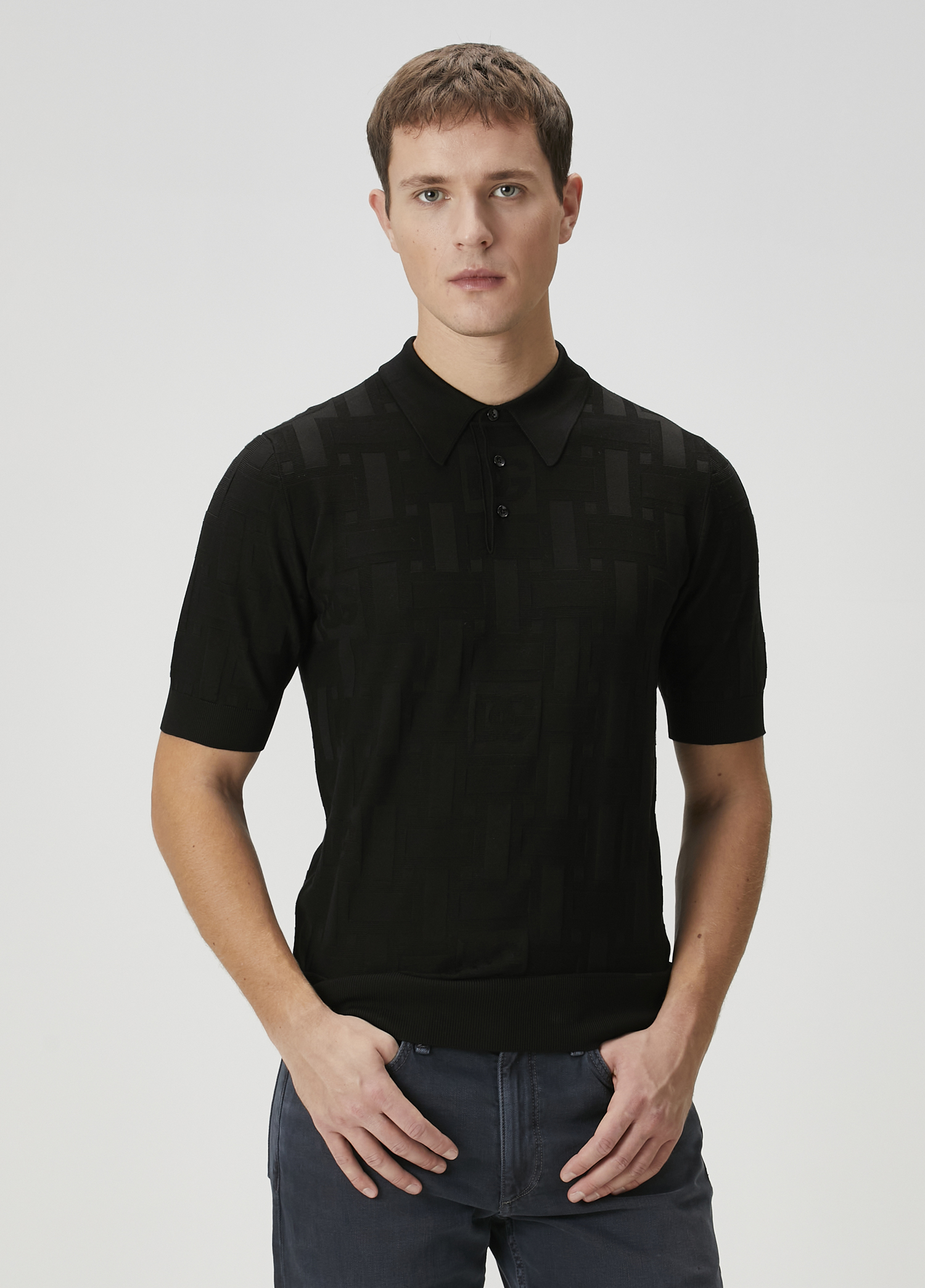 Siyah İpek Polo T-shirt