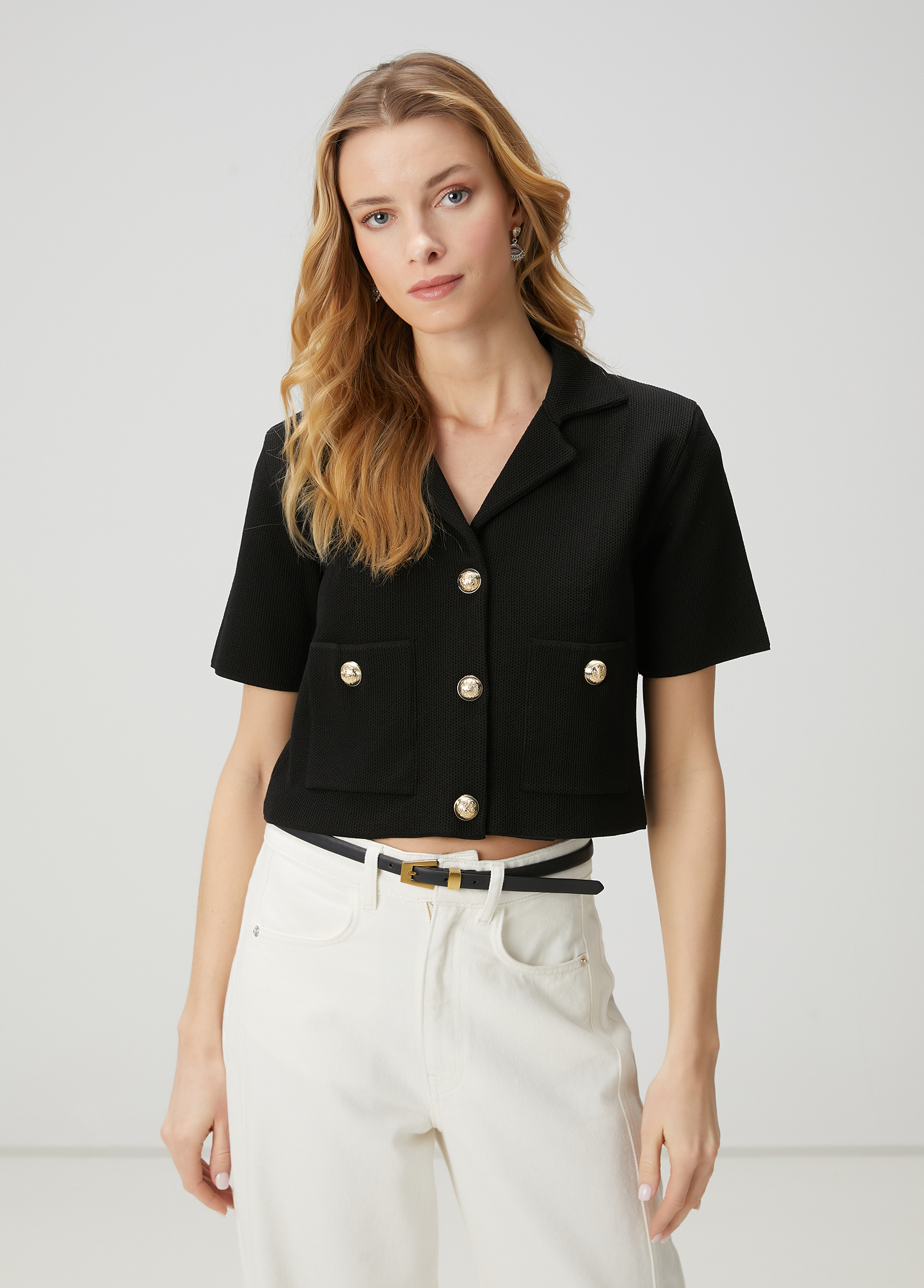 Siyah Crop Triko Ceket_3