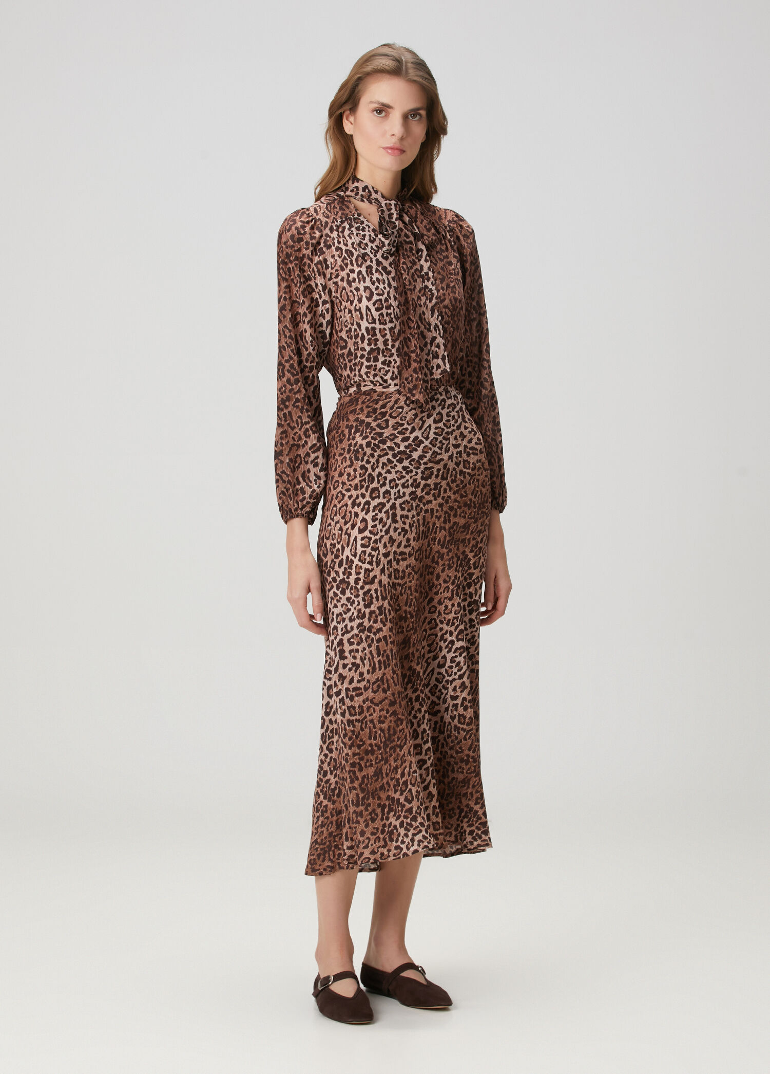 Kelly Leopar Desenli Midi İpek Etek