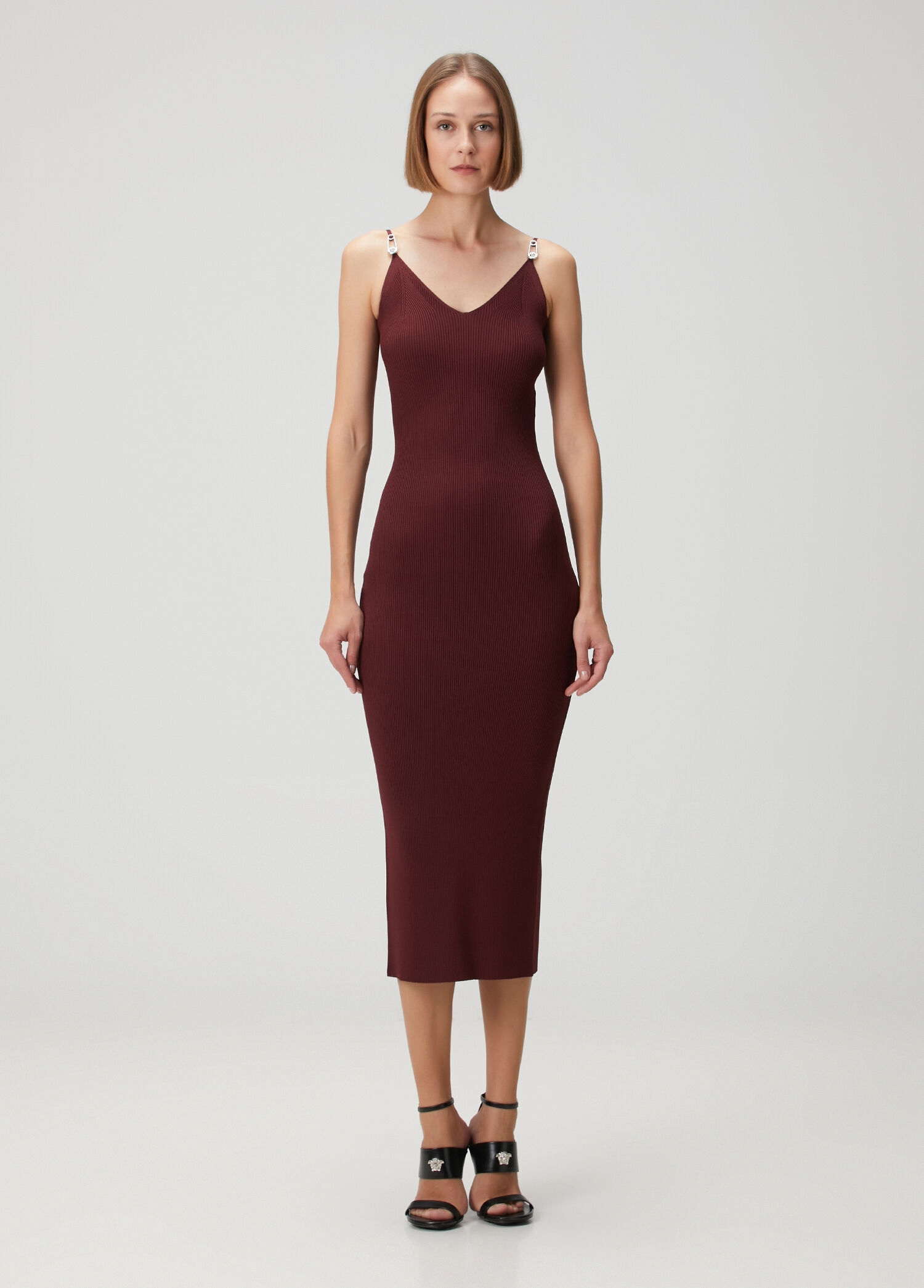 Bordo Midi Triko Elbise