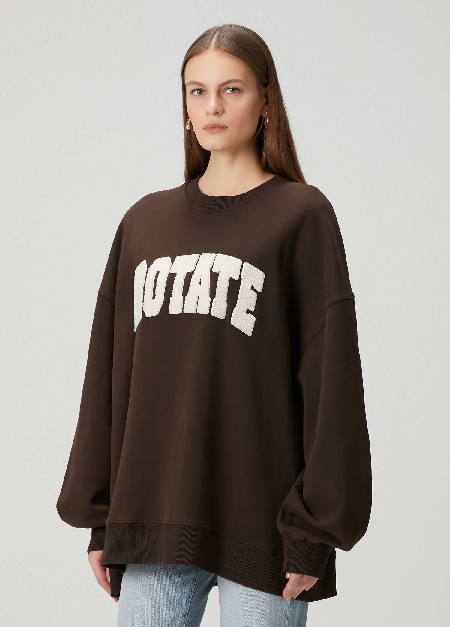 Koyu Kahverengi Organik Pamuk Sweatshirt