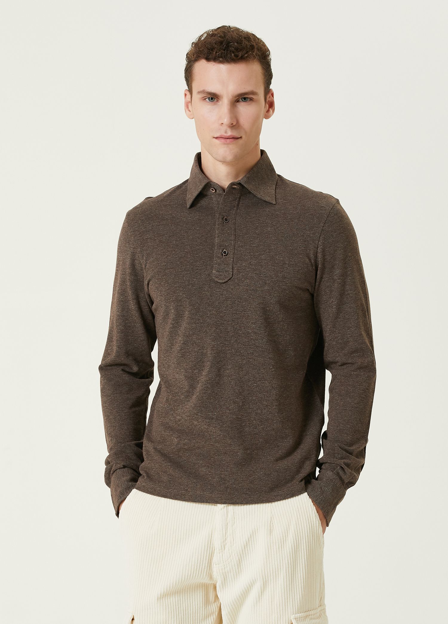 Kahverengi Polo Yaka Sweatshirt