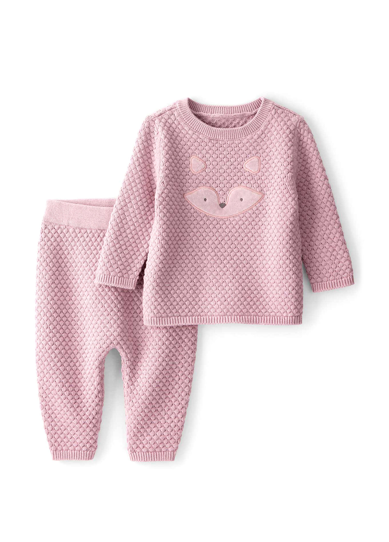 Pembe Pamuklu Uzun Kollu Kazak ve Pantolon Kız Bebek 2'li Set