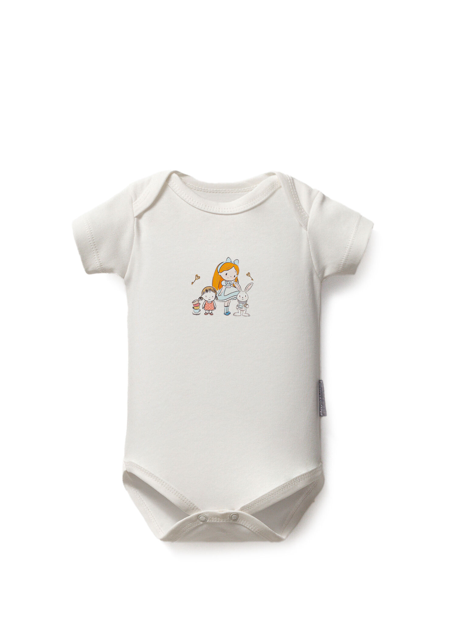 Alice Baskılı Beyaz Pamuklu Kız Bebek Body Zıbın
