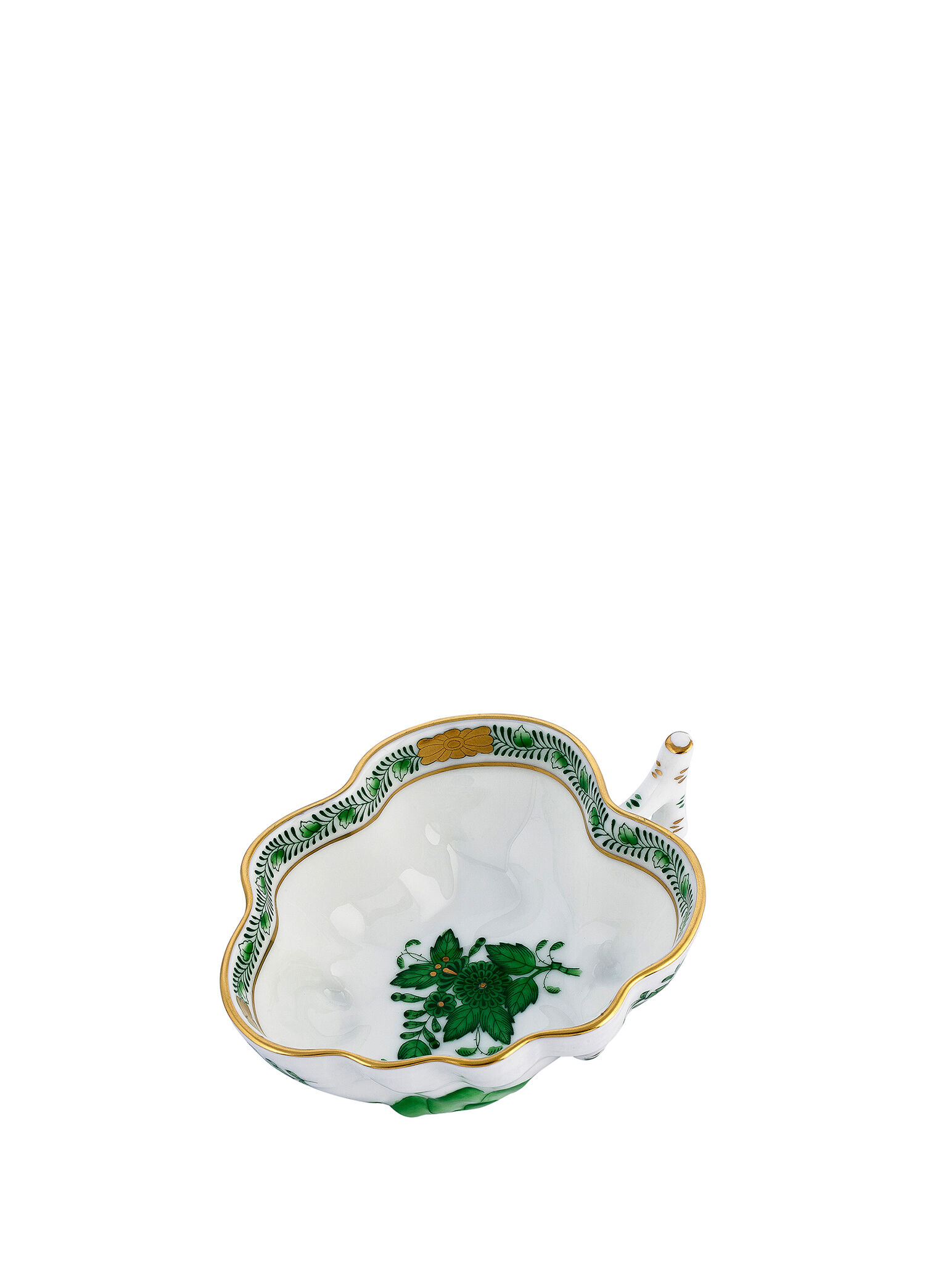 P Herend Apponyi Desenli Yesil Porselen Kucuk Yaprak Kase