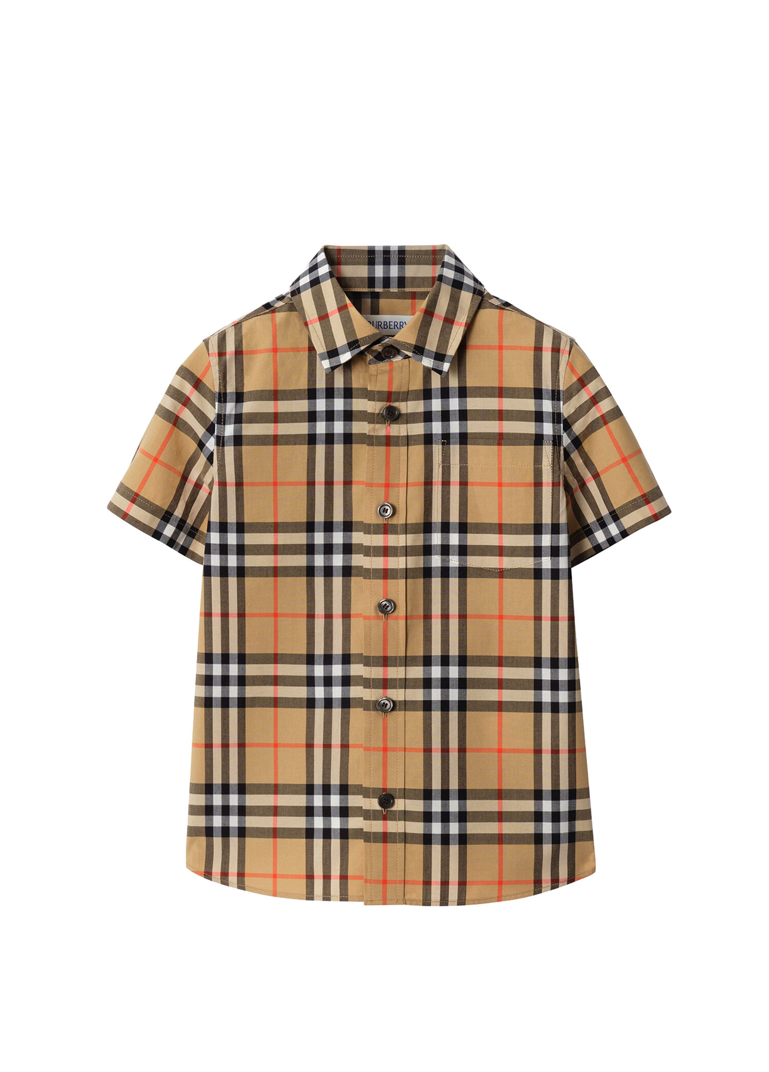 Owen Check Bej Pamuklu Kısa Kollu Unisex Çocuk Gömlek