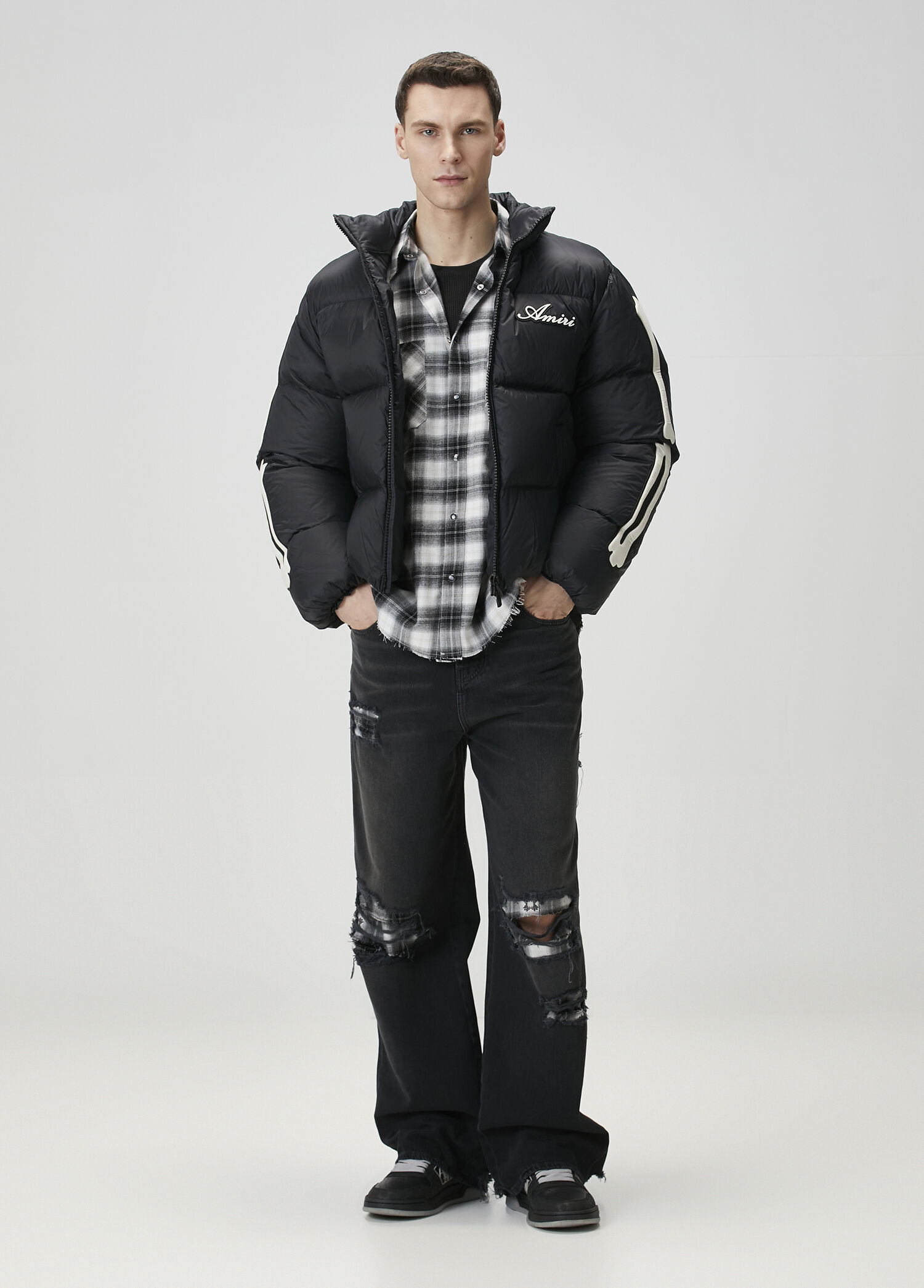 Flannel Repair Siyah Baggy Jean Pantolon