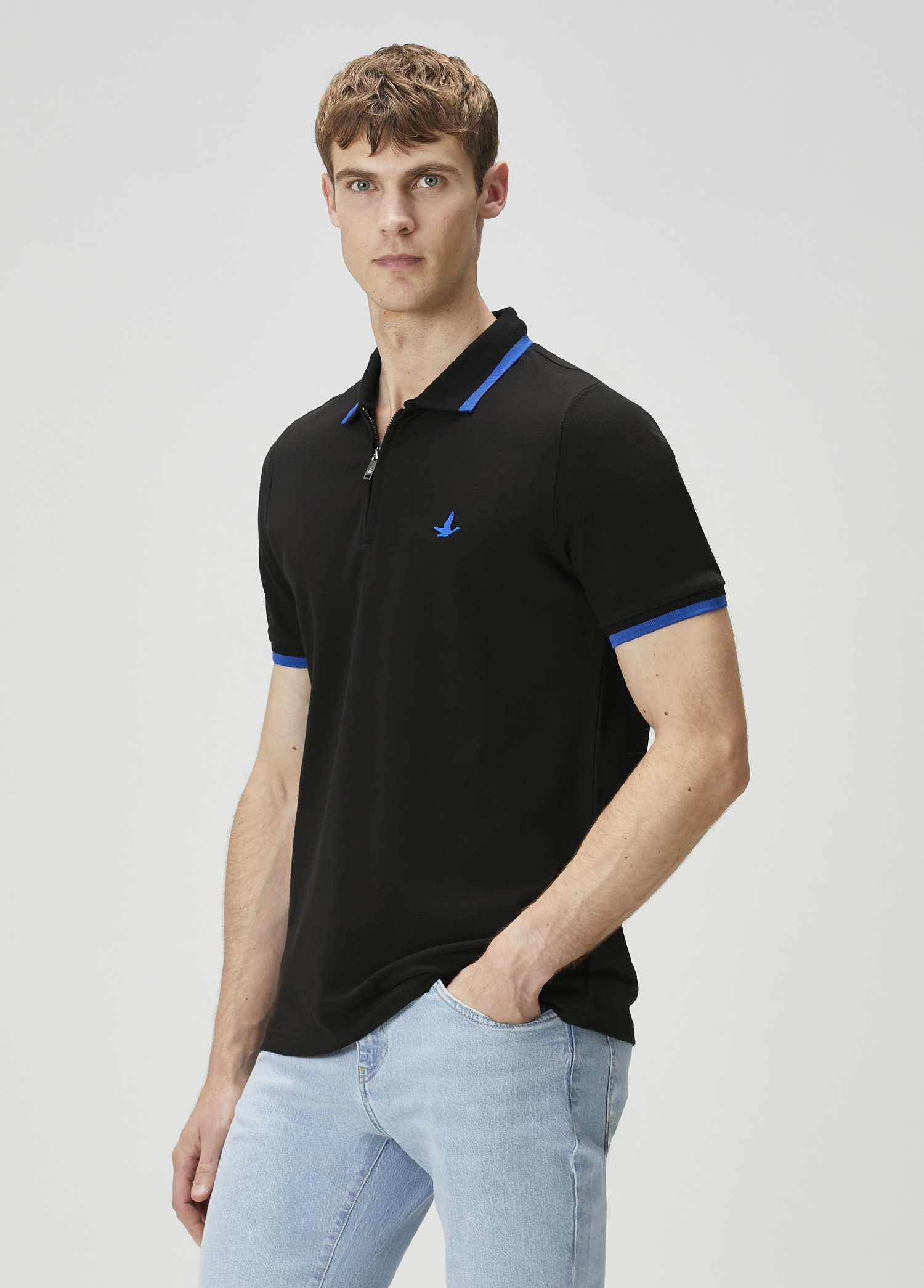 Siyah Saks Polo Yaka T-shirt_1