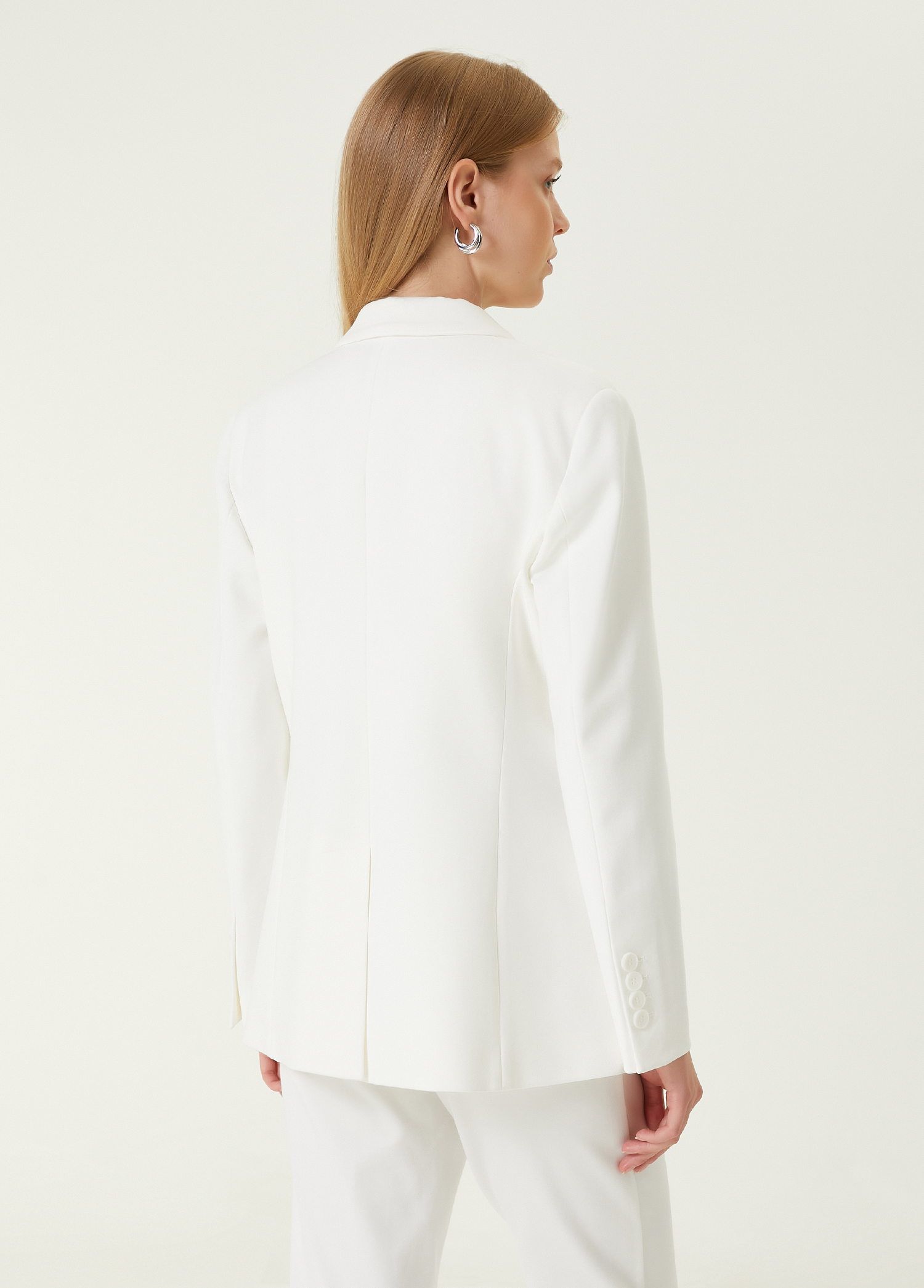 Kırık Beyaz Tek Düğmeli Spor Blazer_5