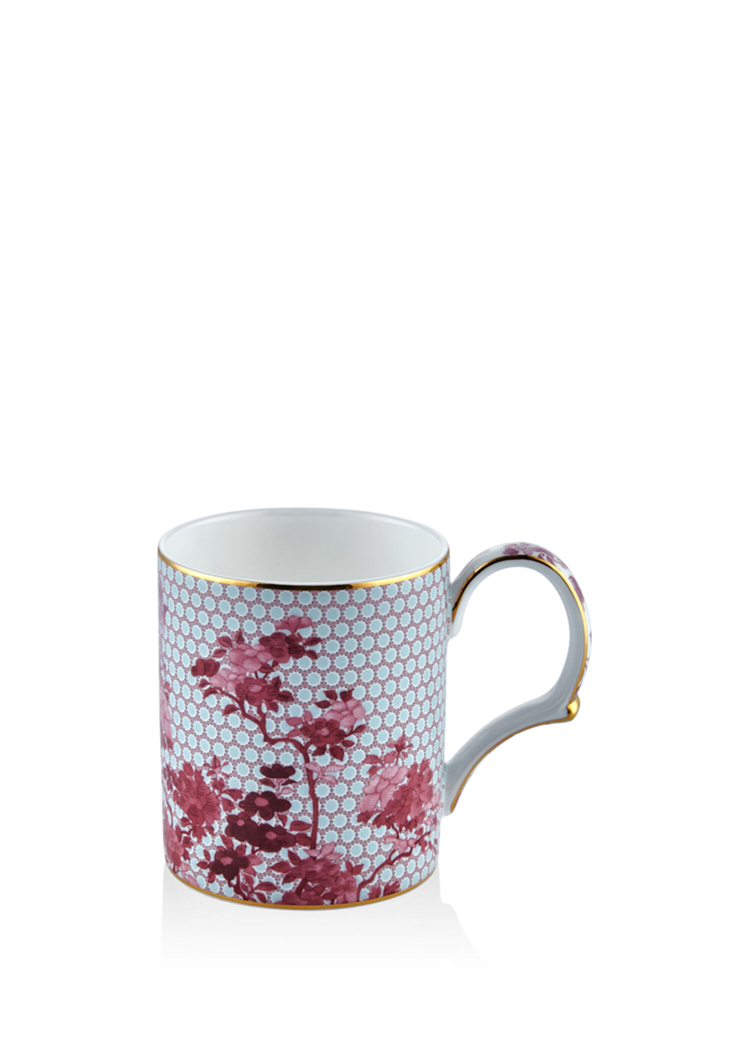 Tea Delight - Regency Damask Pembe Desenli Bone China Kupa - Pembe