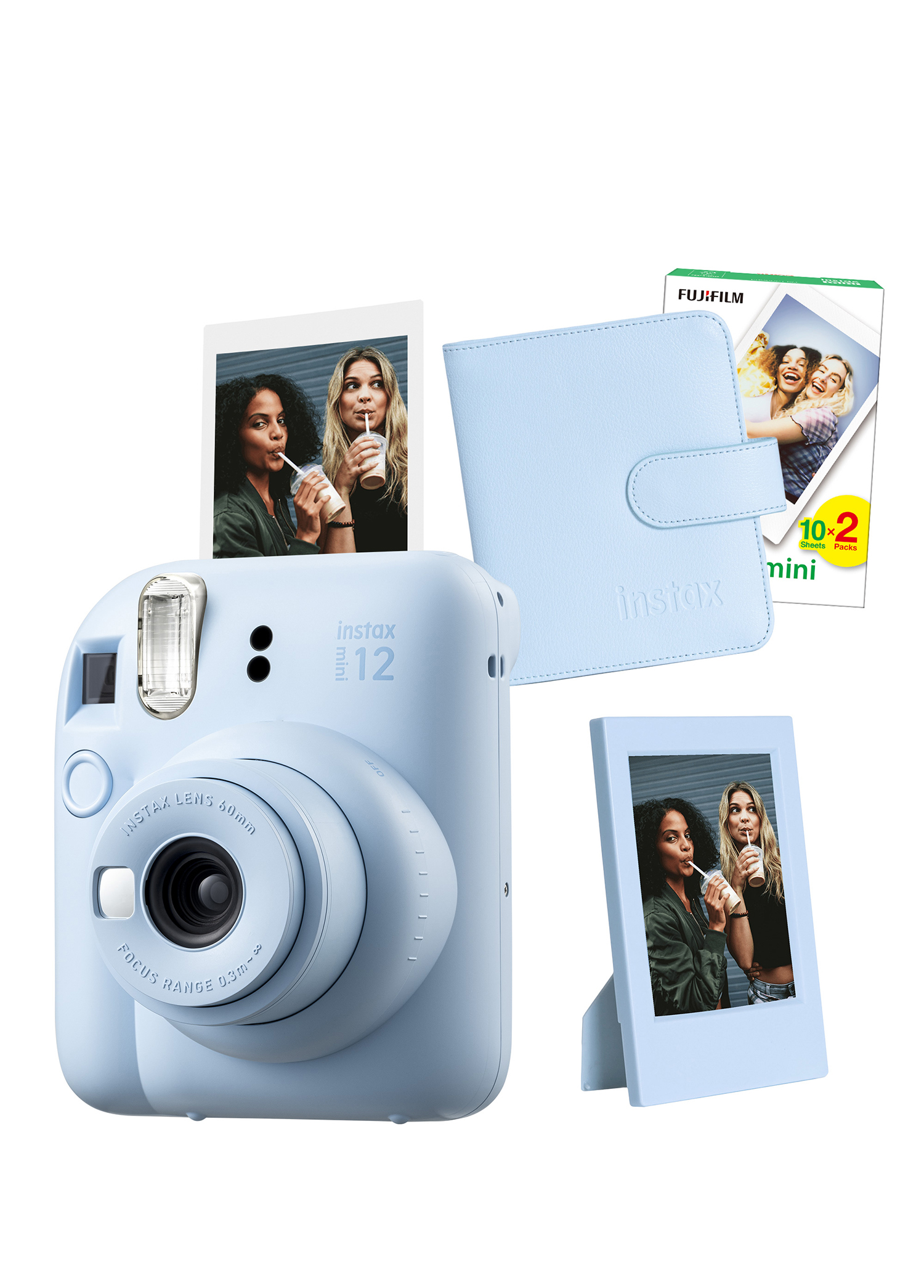 Instax Mini 12 Mavi Fotoğraf Makinesi + 20'li Film Çerçeve ve Kare Albüm Seti