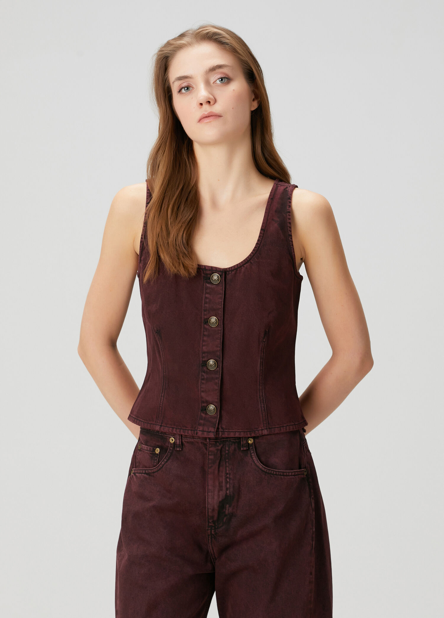 Poppy Bordo Denim Bluz