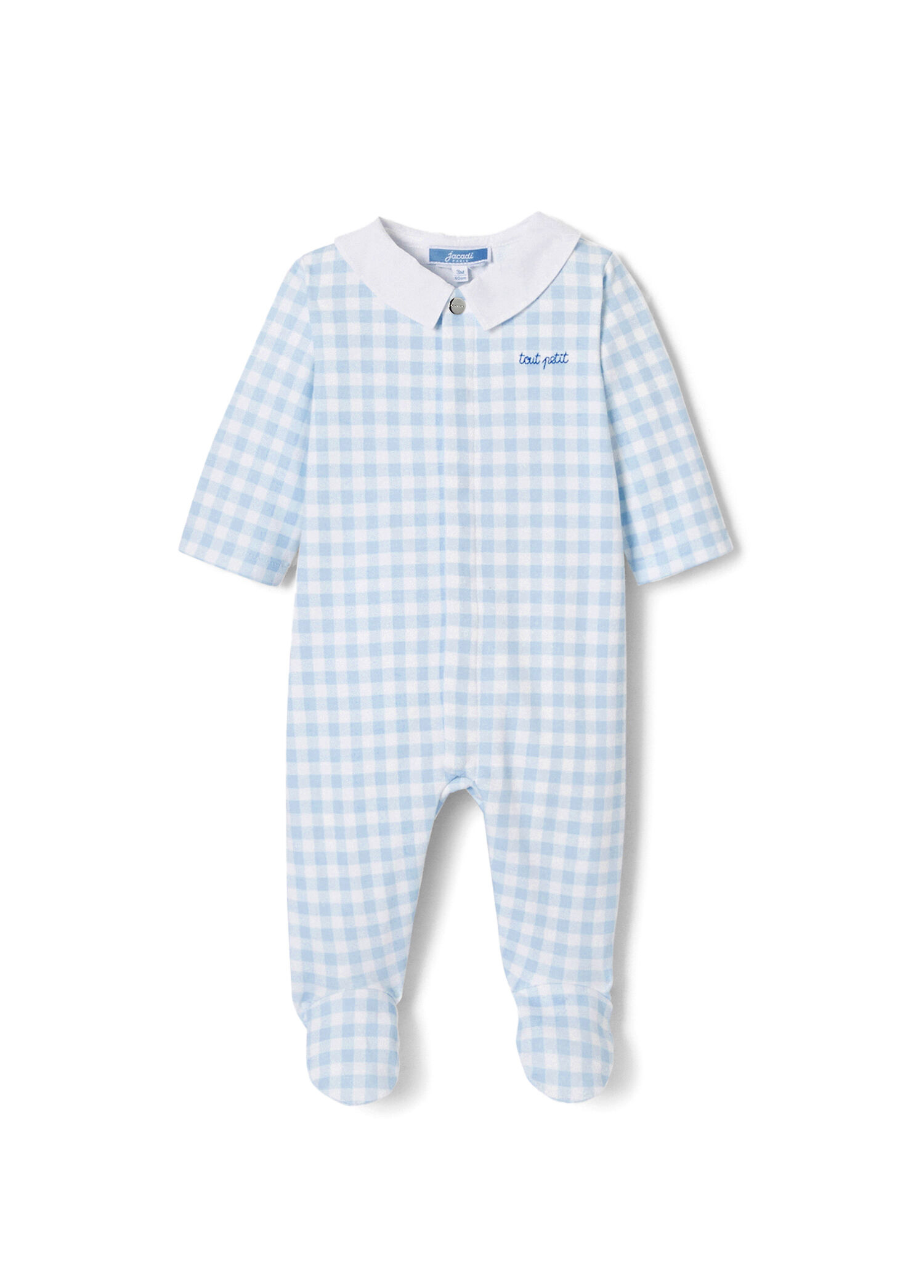 Poplin Yaka Kareli Mavi Erkek Bebek Tulum