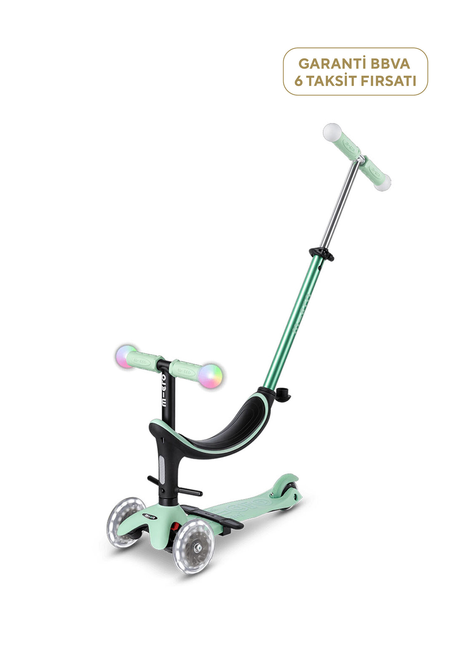 Mini 2 Grow Deluxe Magic LED Işıklı Oturaklı Ayarlanabilir Gidonlu 3 Tekerlekli 1-6 Yaş Çocuk Scooter