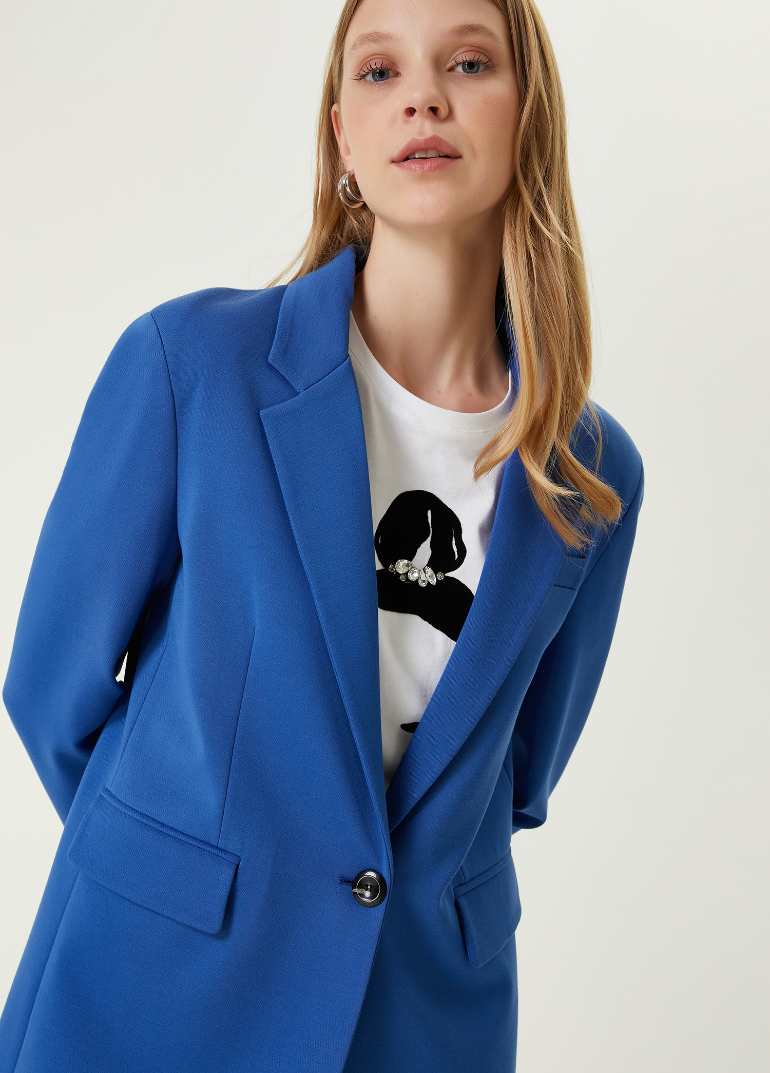 Mavi Tek Düğmeli Spor Blazer_2