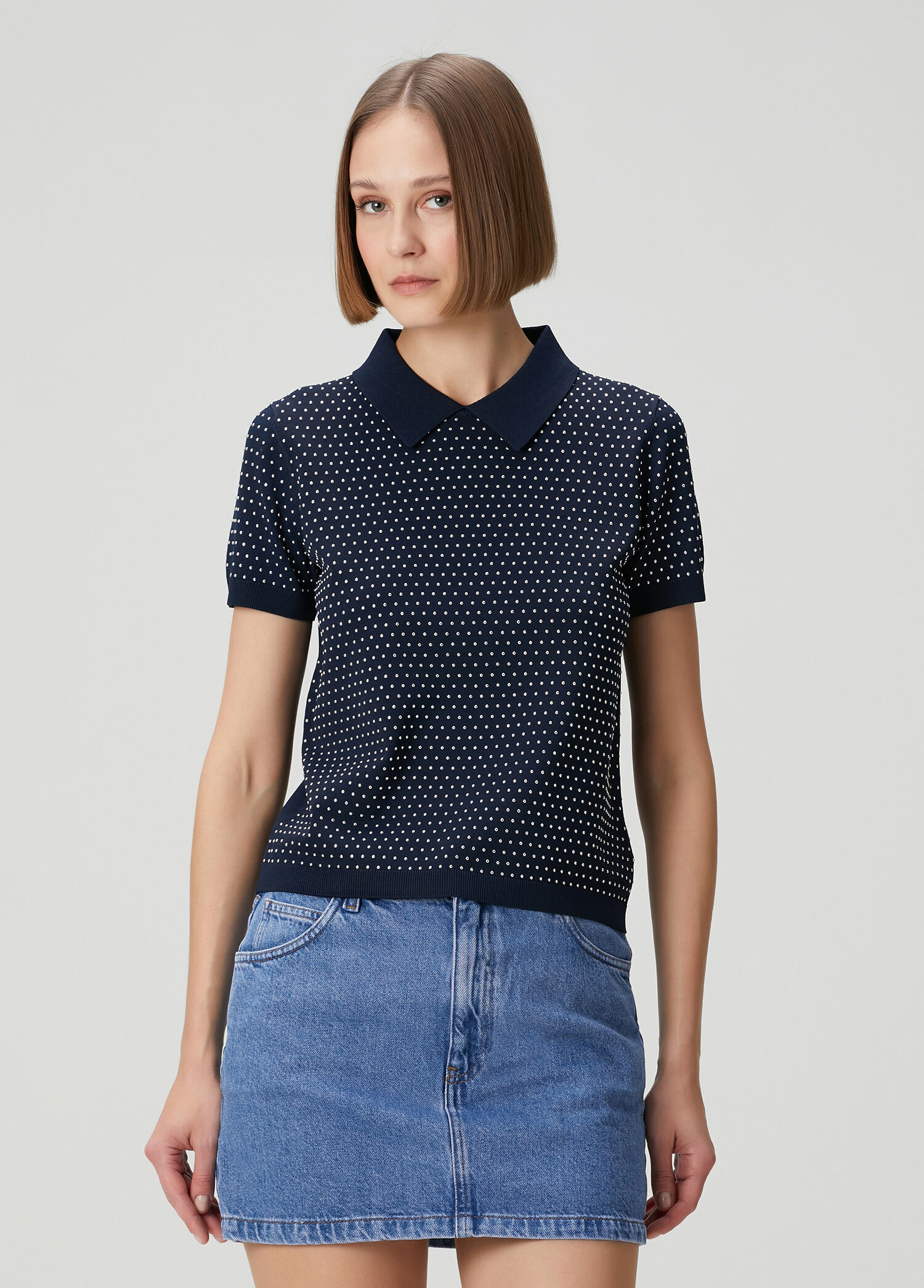 Michael Michael Kors Lacivert Kadın Lacivert Puantiyeli Polo T