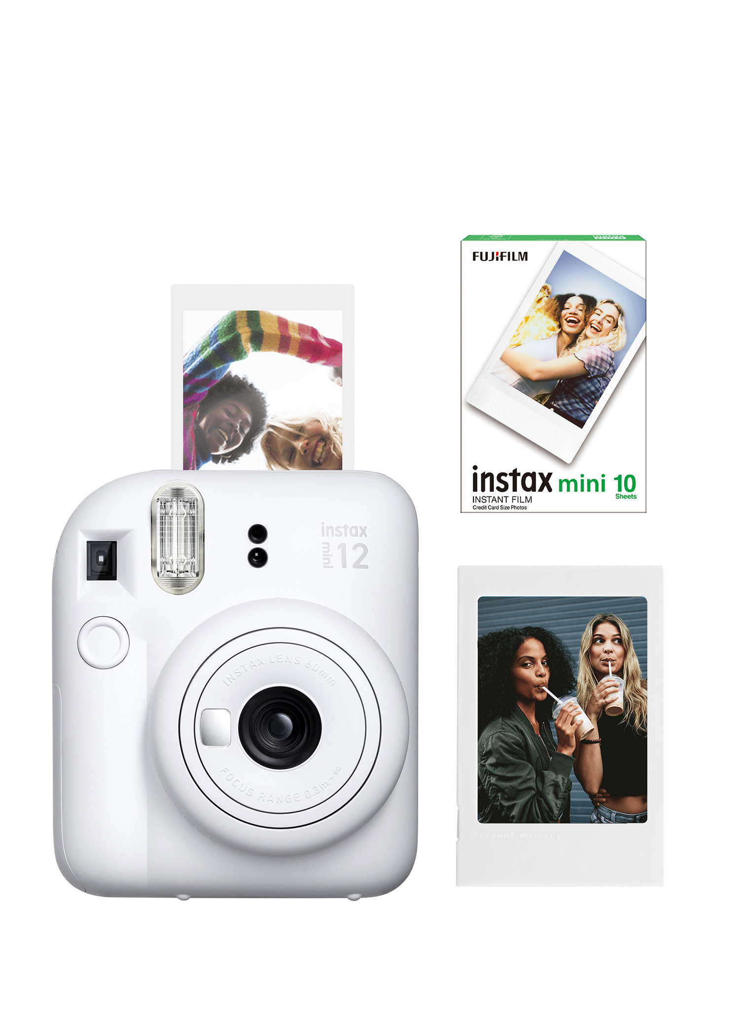 Instax Mini 12 Beyaz Fotoğraf Makinesi + 10'lu Mini Film Çerçeve ve  Seti