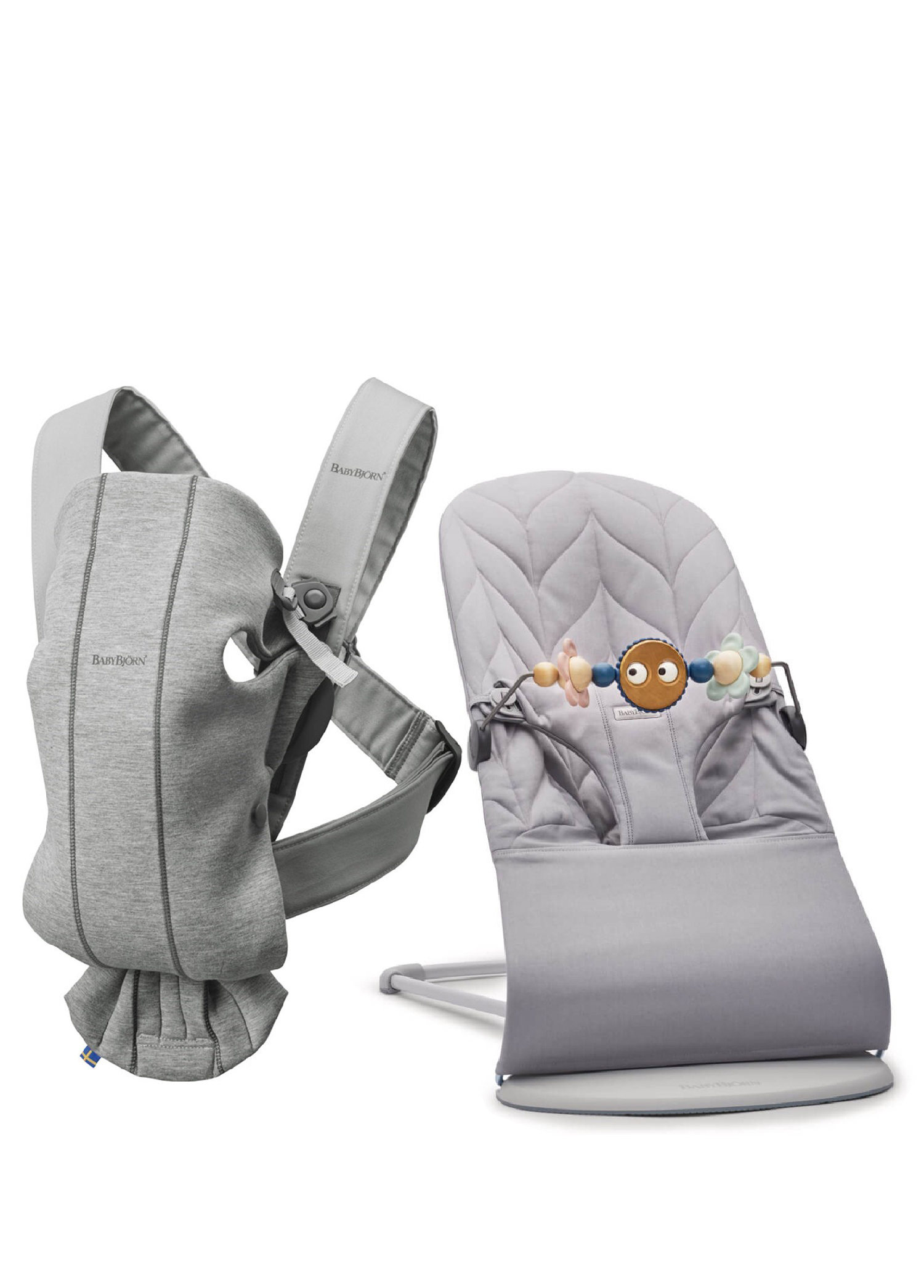 Bliss Light Grey Petal  Cotton Oyuncaklı Sallanan 3 Kademeli Ana Kucağı ve Mini 3D Cotton Jerse Kanguru Seti