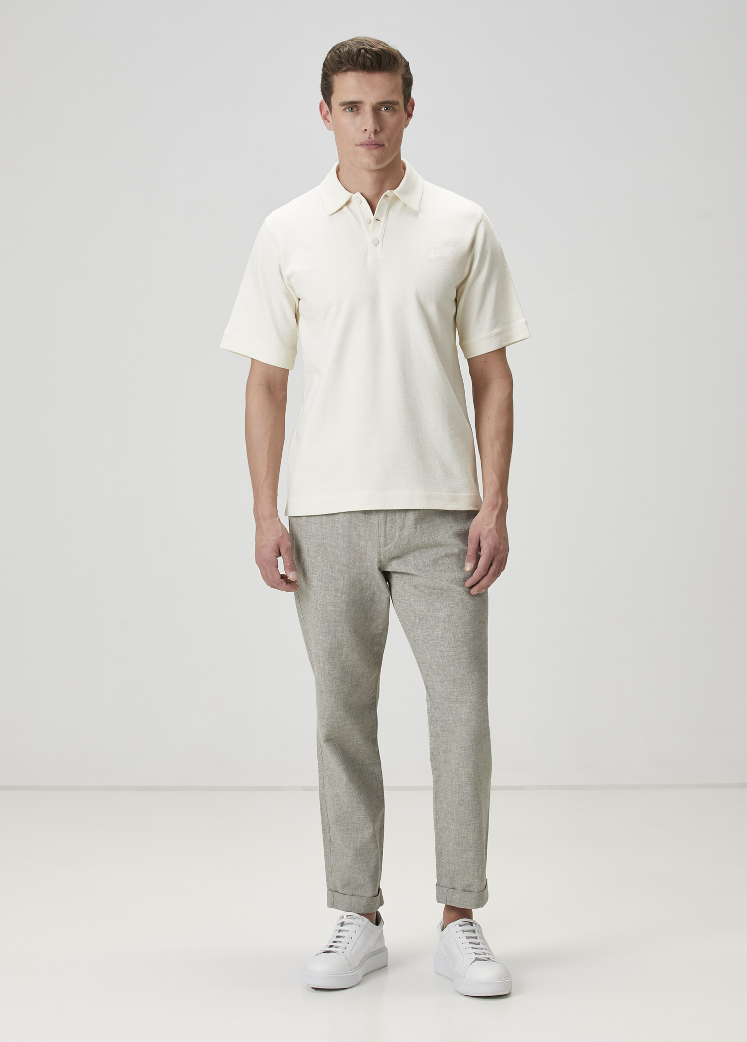 Comfort Fit Kırık Beyaz Polo Yaka T-shirt_2