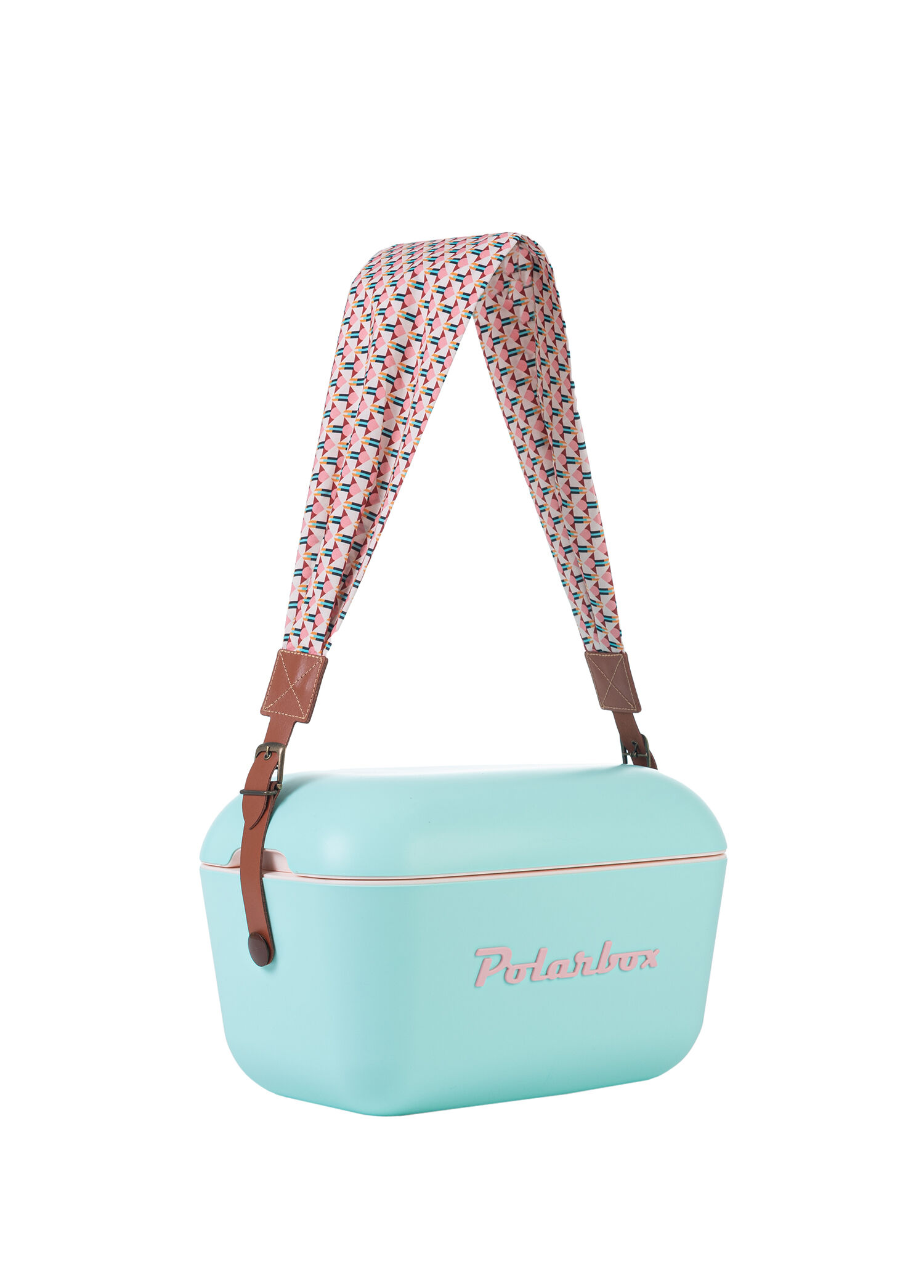 Prinkstyle Geometric Classic Pamuk ve Deri Kayışlı Baby Blue Pink Soğuk ve Sıcak Tutucu Termal Çanta 20 lt