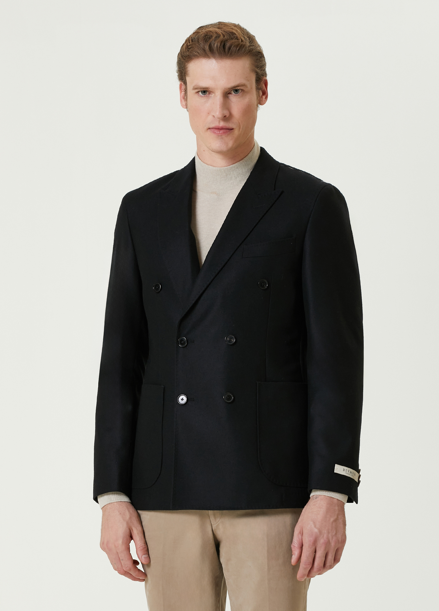 Drop 7 Siyah Yün Kruvaze Blazer