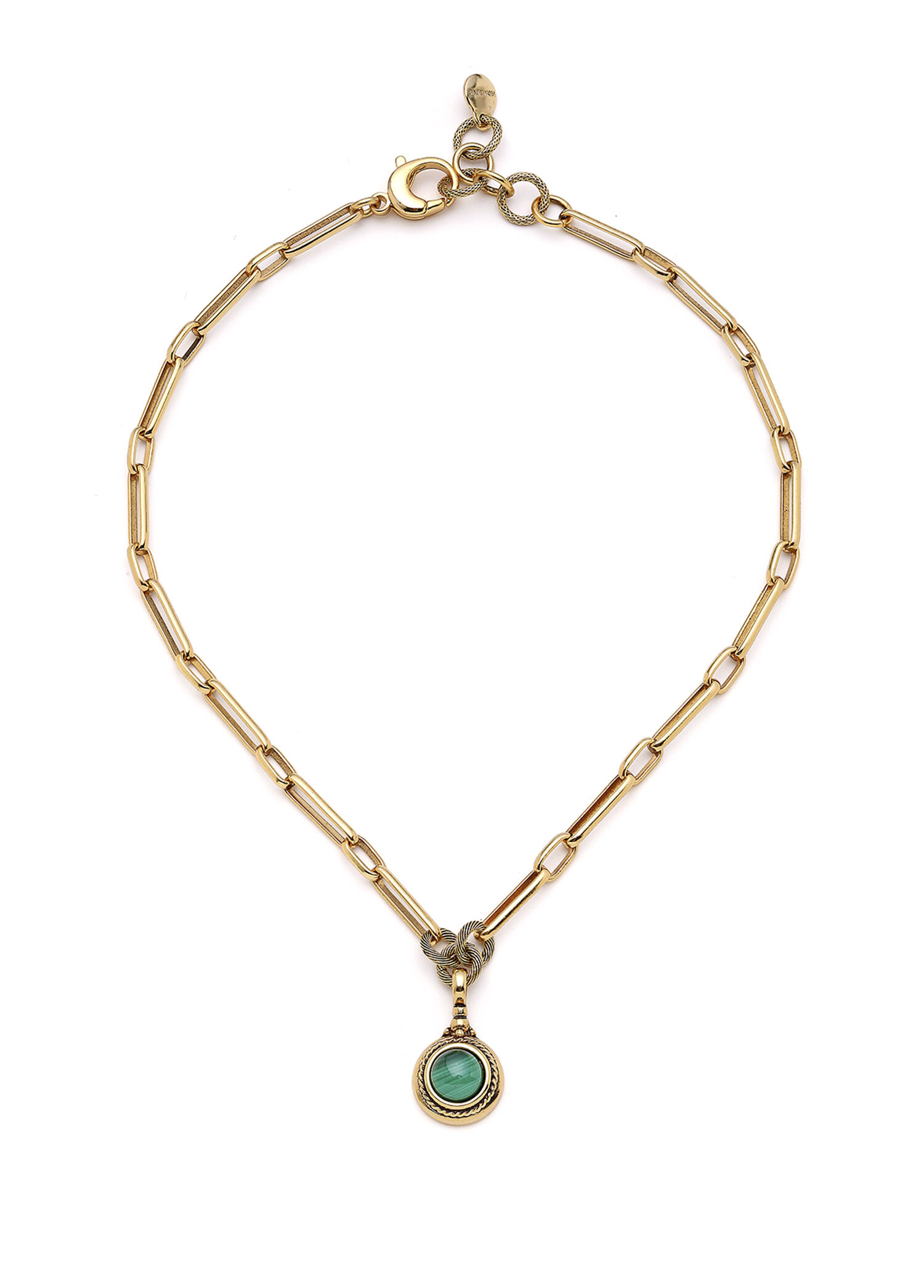 Malachite Doğaltaş Charm Altın Kaplama Zincir Kadın Kolye