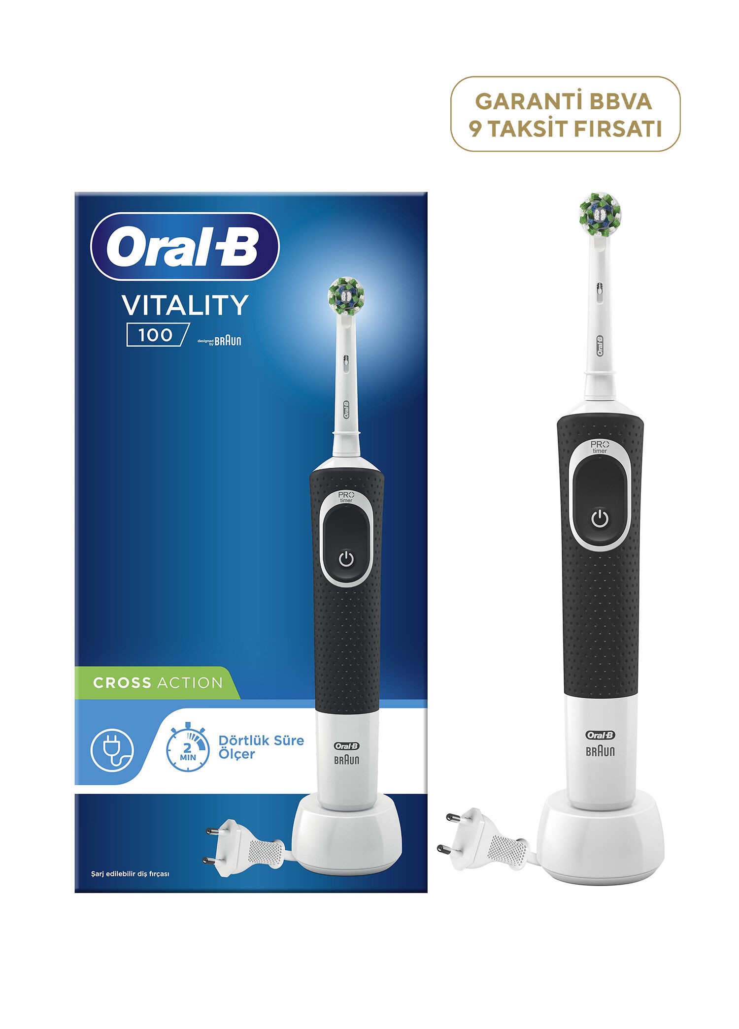 D100 Vitality Cross Action Siyah Şarjlı Diş Fırçası