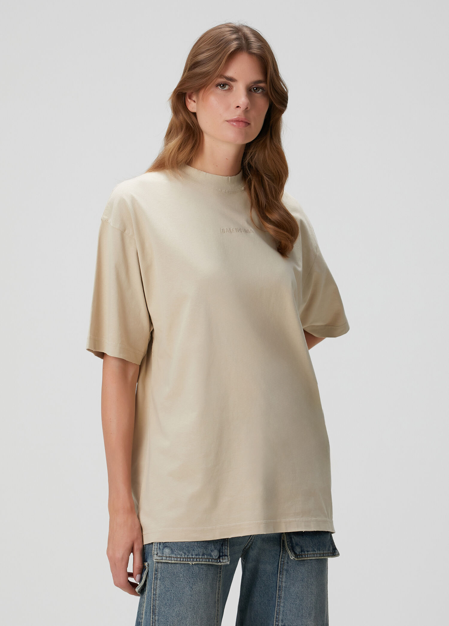 Medium Fit Bej Logolu T-shirt