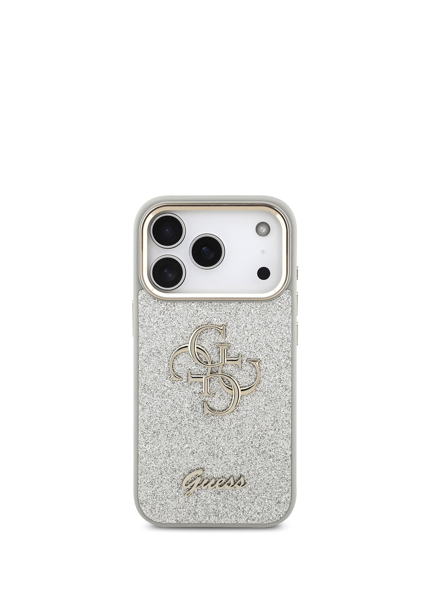 iPhone 17 Pro 4G Glitter Büyük Metal Kamera Çerçeveli Magsafe Uyumlu Gri Telefon Kılıfı