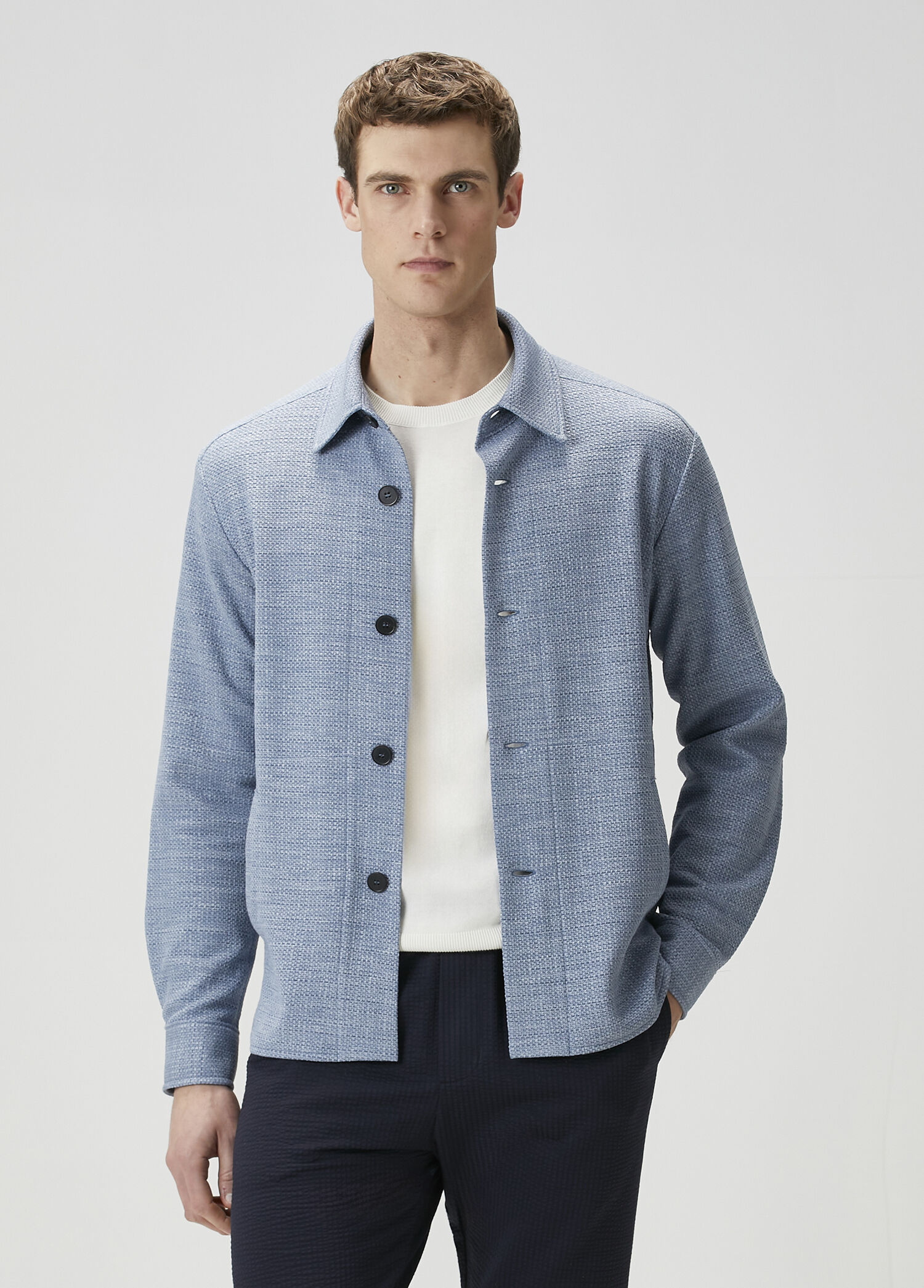 Light Blue Wool Outer Shirt