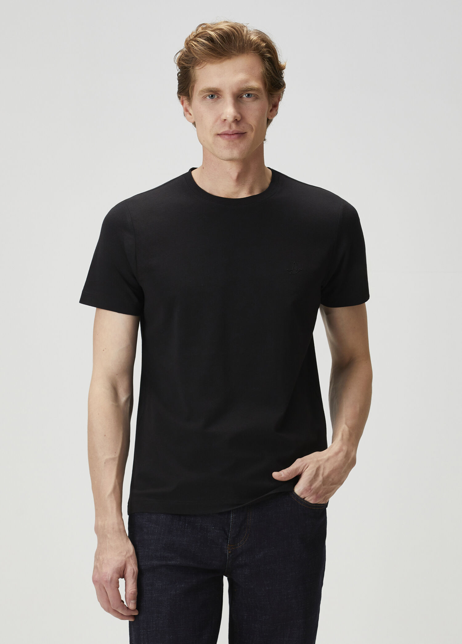 Regular Fit Siyah Elastanlı Basic T-shirt