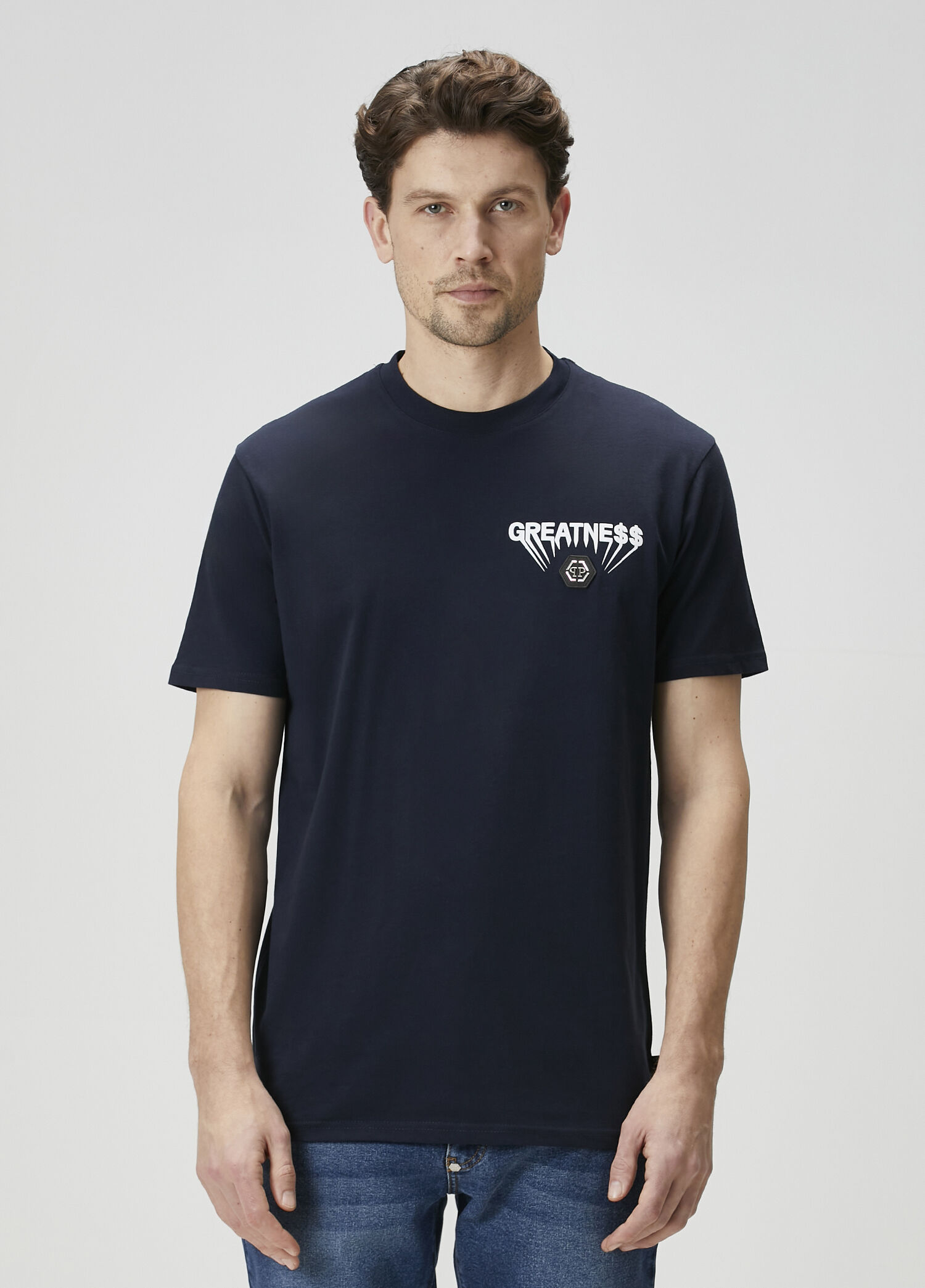 Lacivert Slogan Baskılı Logolu T-shirt