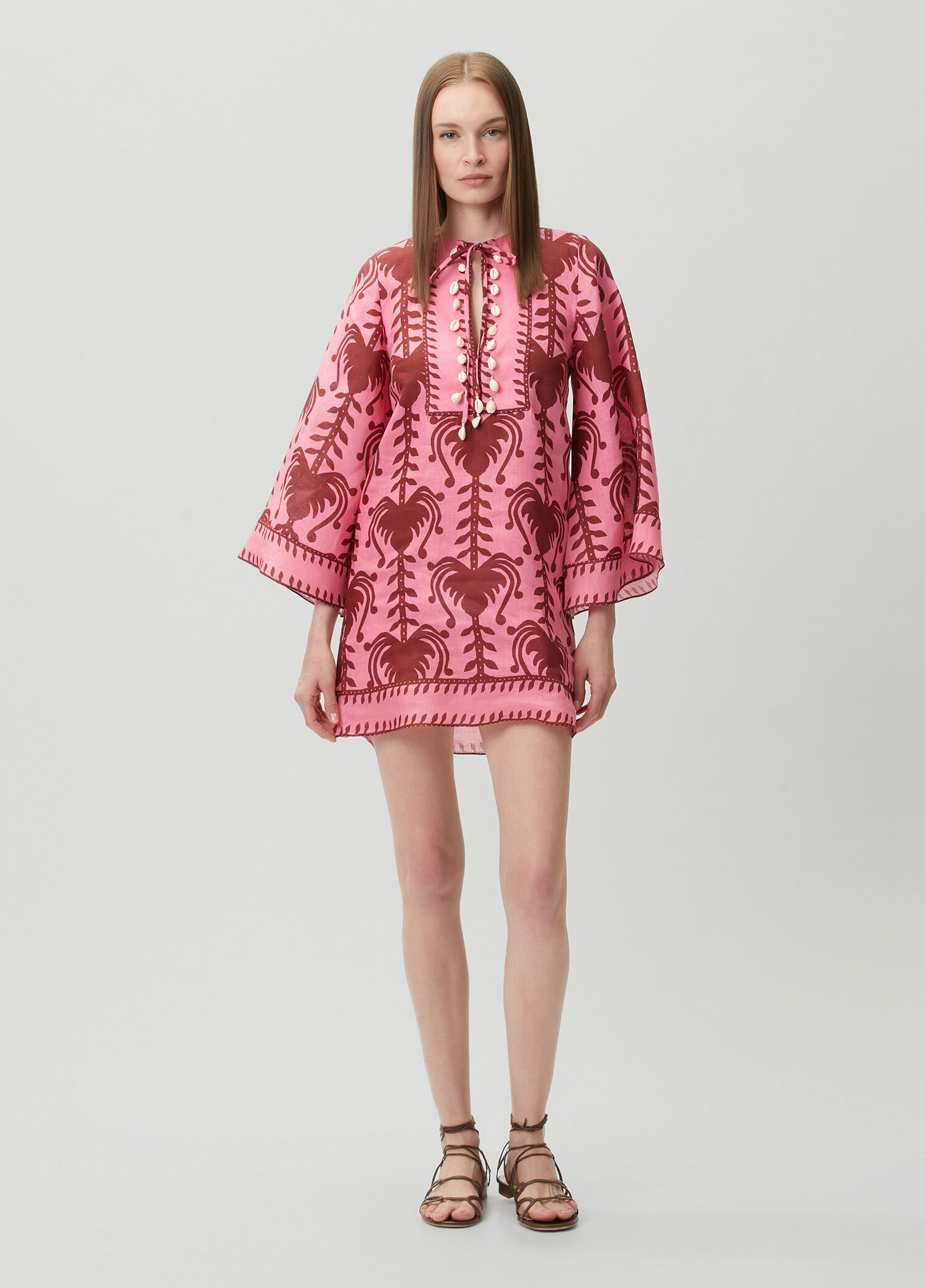 Pembe Desenli Keten Kaftan