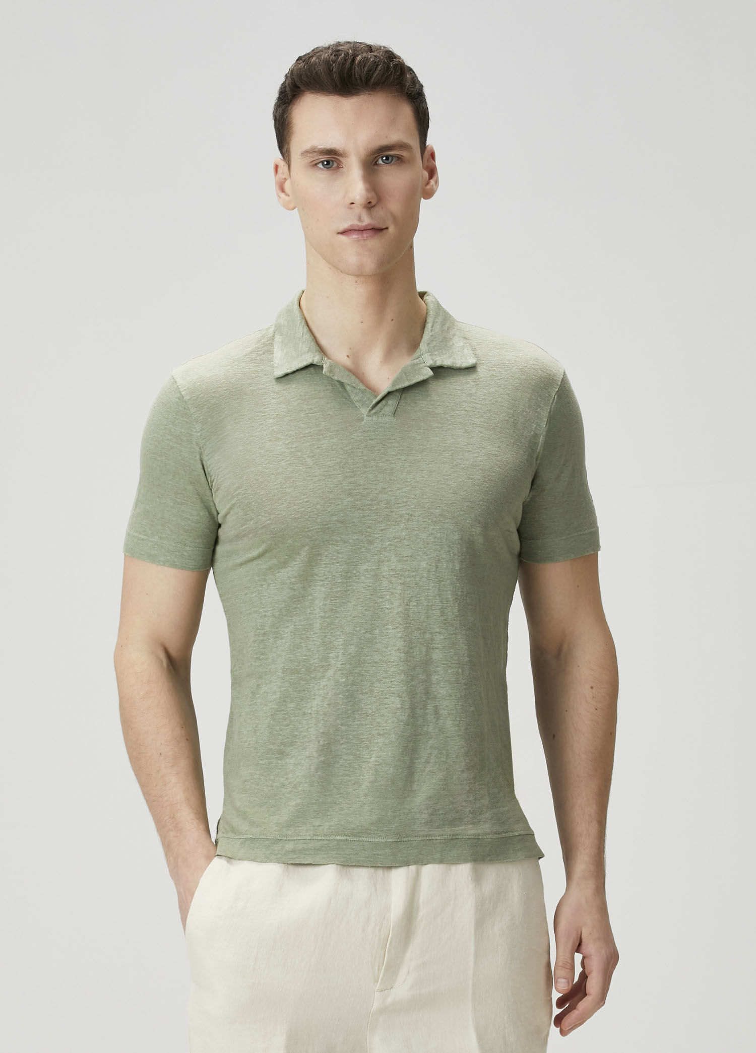 Yeşil Polo Keten T-shirt