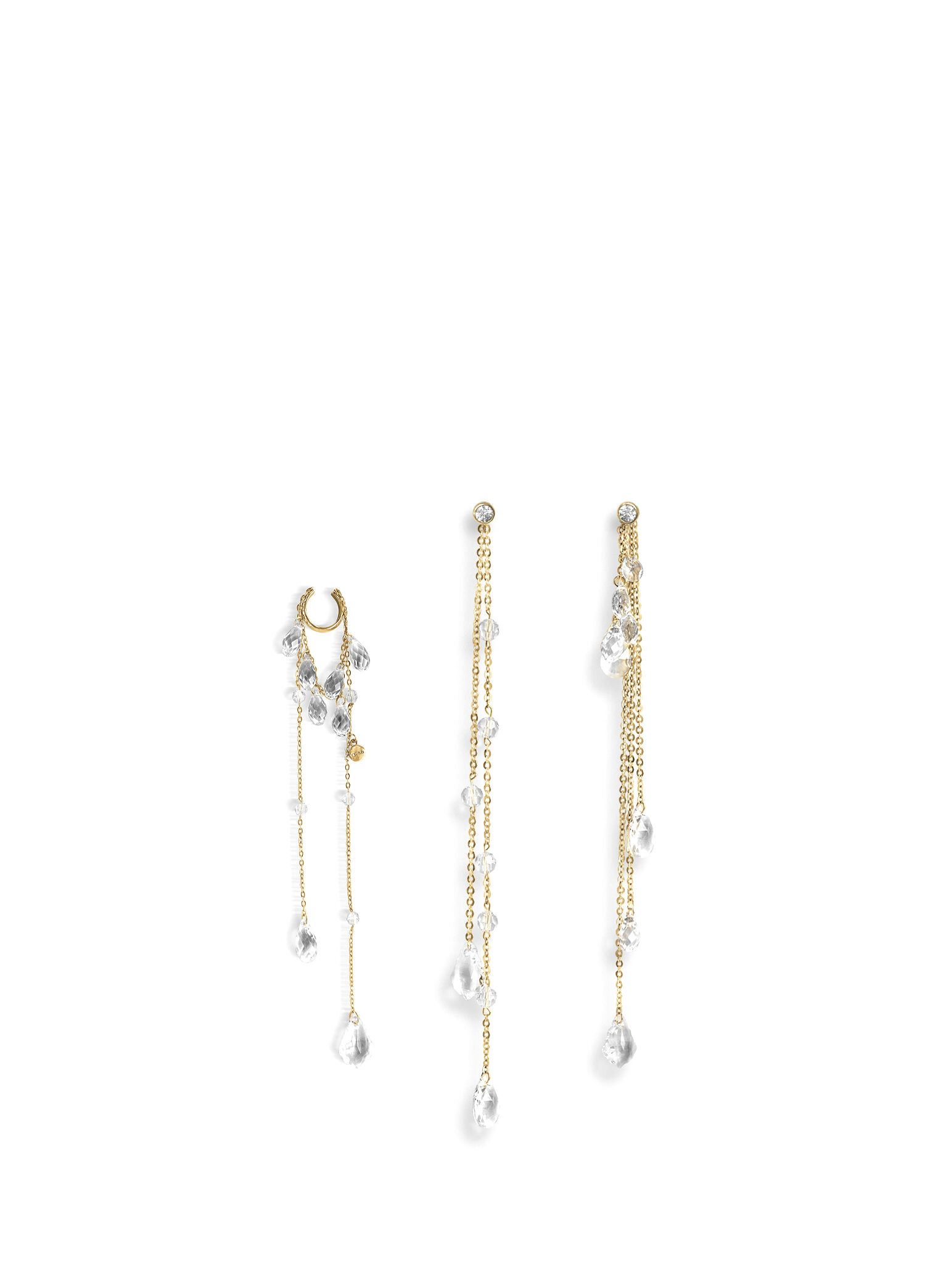 Nu Ear Set Gold  925 Ayar Gümüş Kadın Küpe Seti